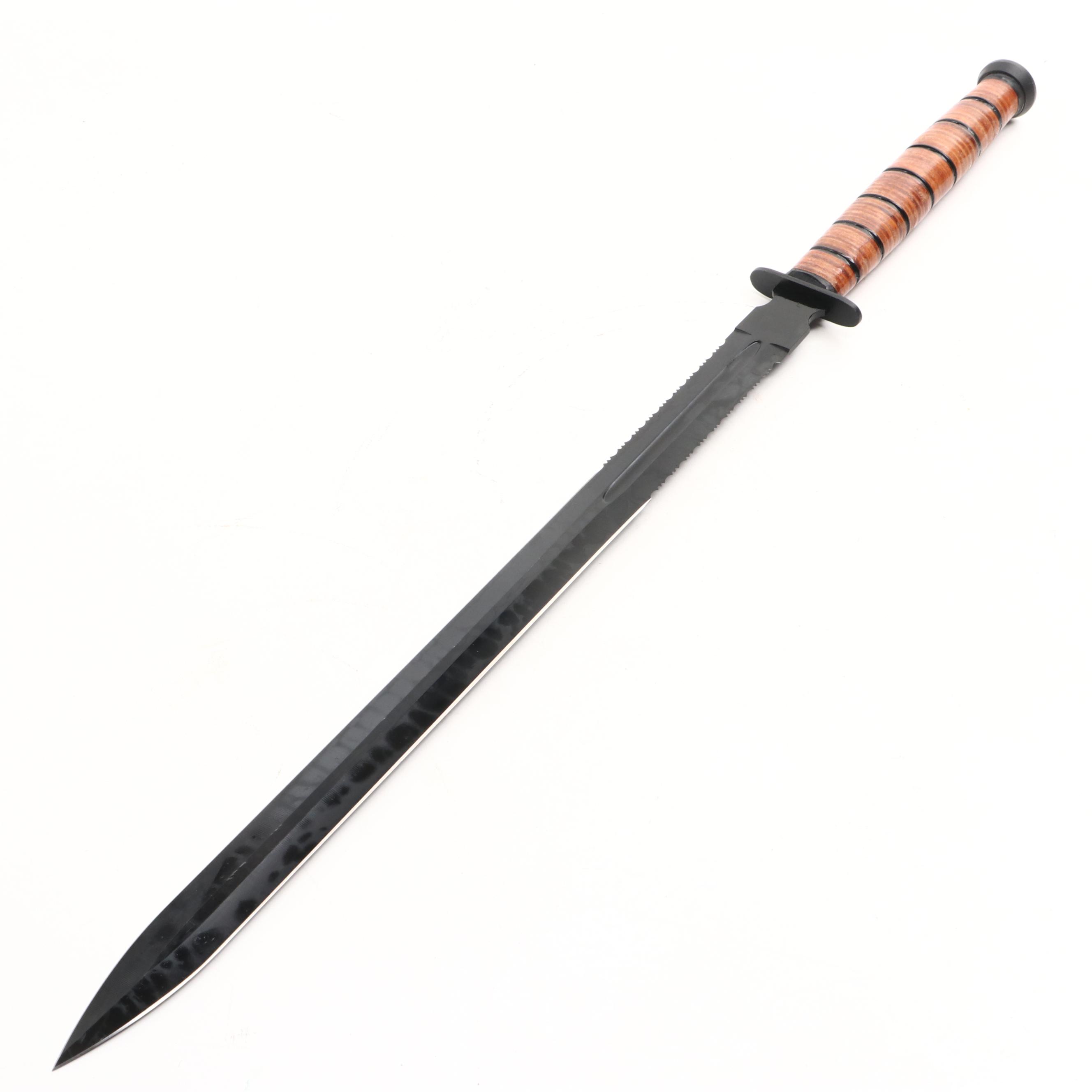 Snake Eye Stacked Leather Handled Combat Marine Fighter Sword with Scabbard