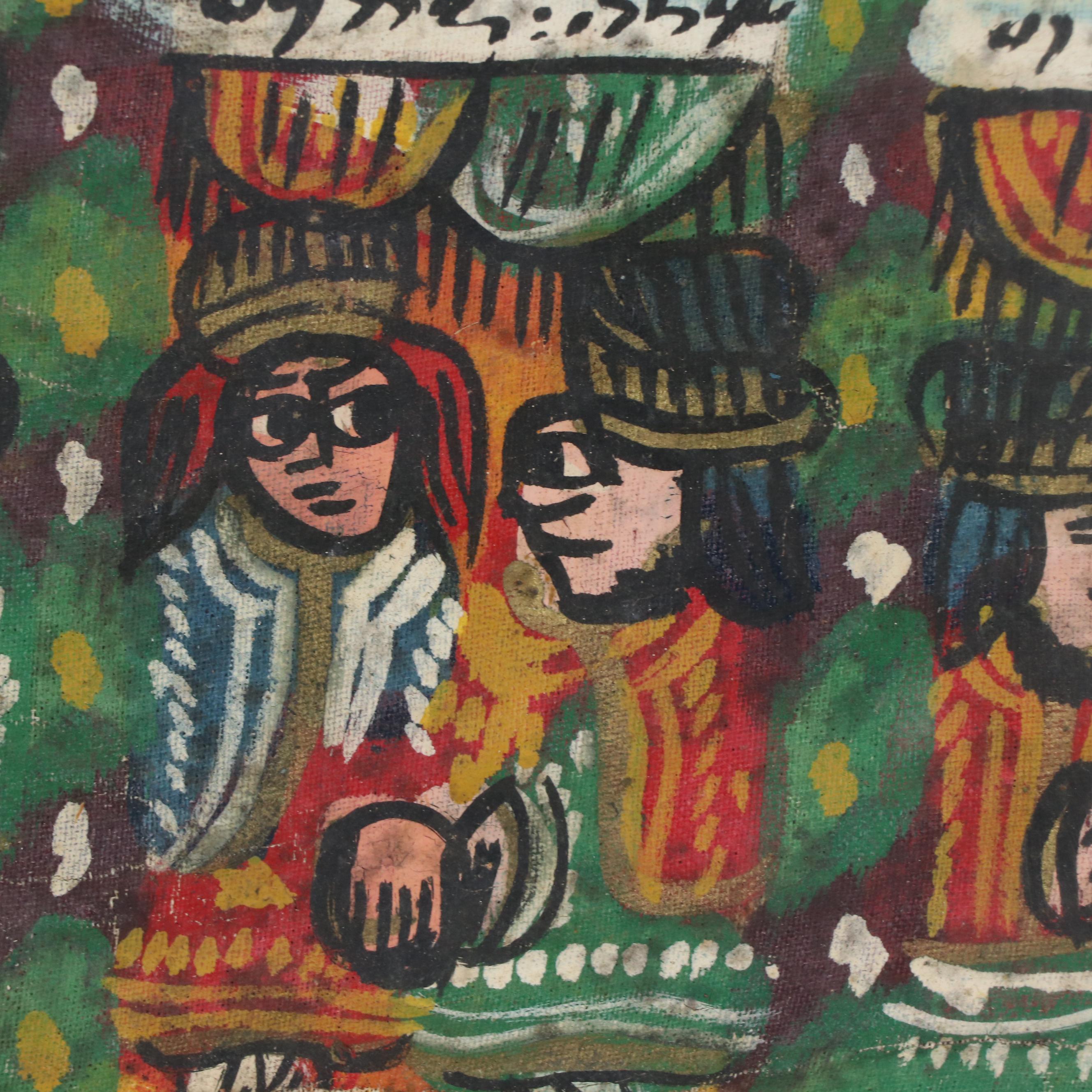 Narrative Figurative Acrylic Painting, Mid 20th Century