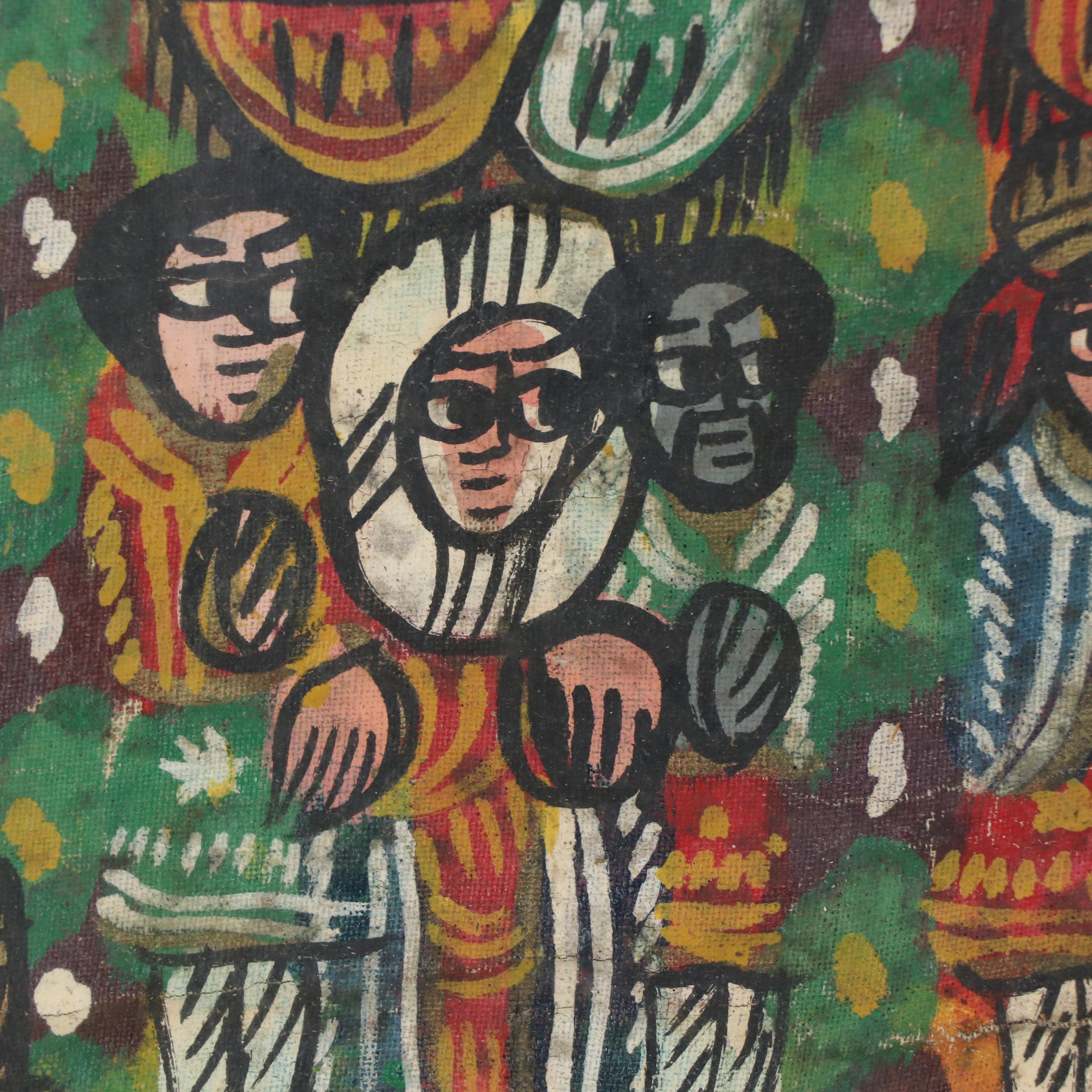 Narrative Figurative Acrylic Painting, Mid 20th Century