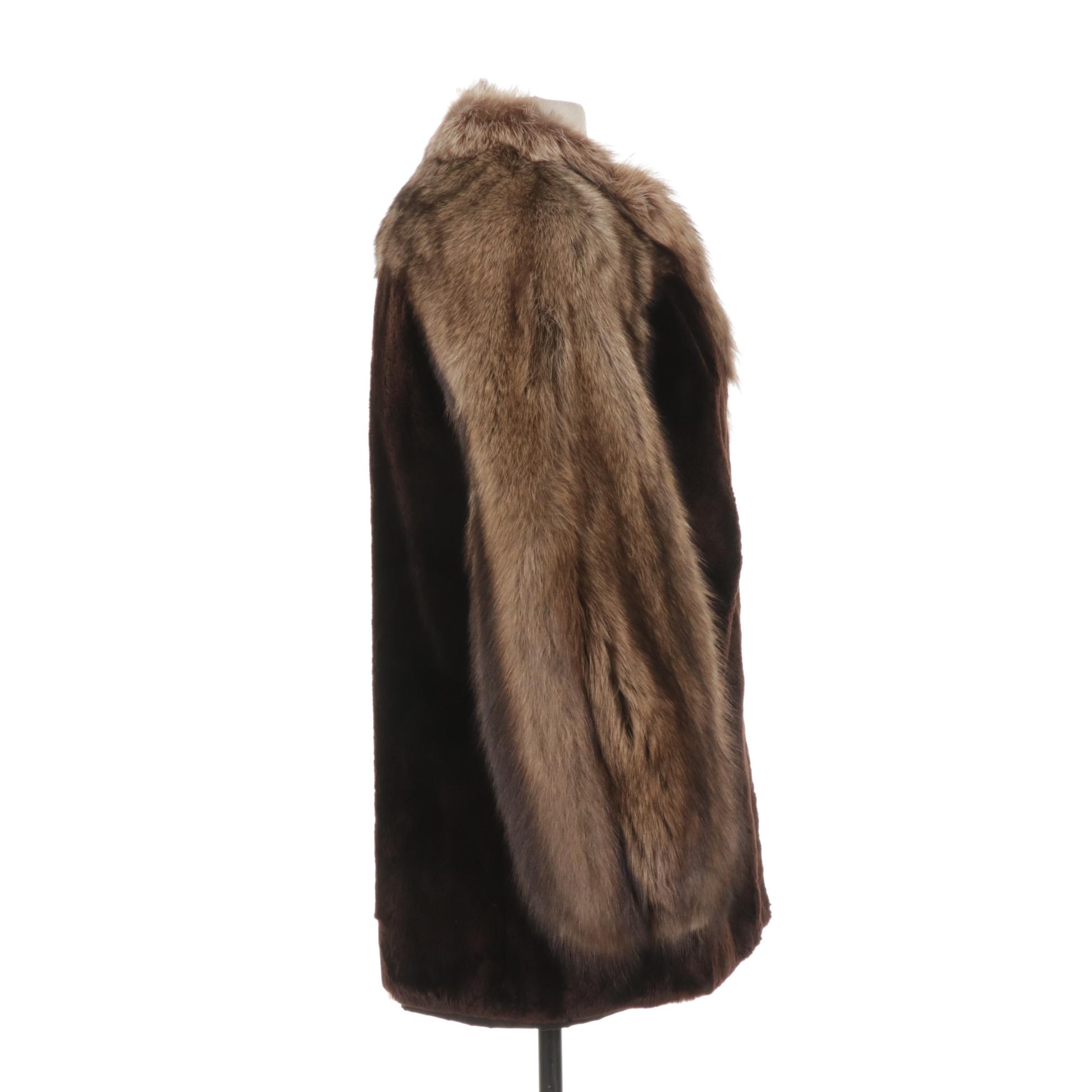 Montaldo's Chocolate Sheared Rabbit and Beaver Car Coat