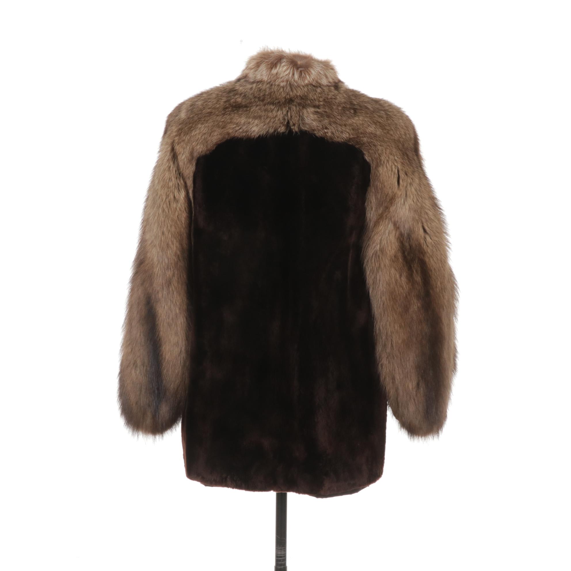 Montaldo's Chocolate Sheared Rabbit and Beaver Car Coat