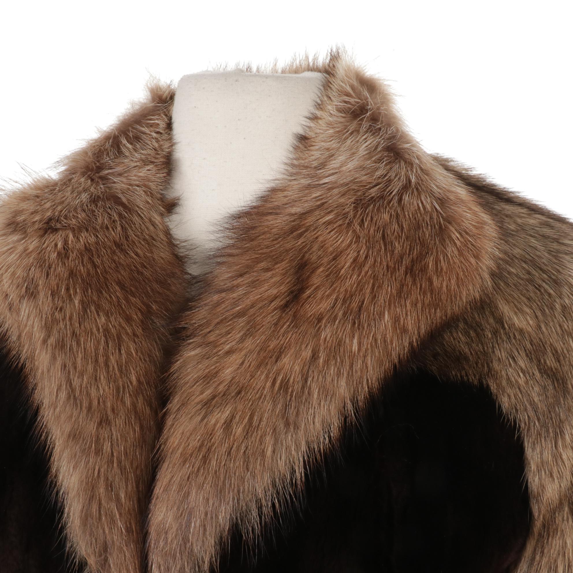 Montaldo's Chocolate Sheared Rabbit and Beaver Car Coat