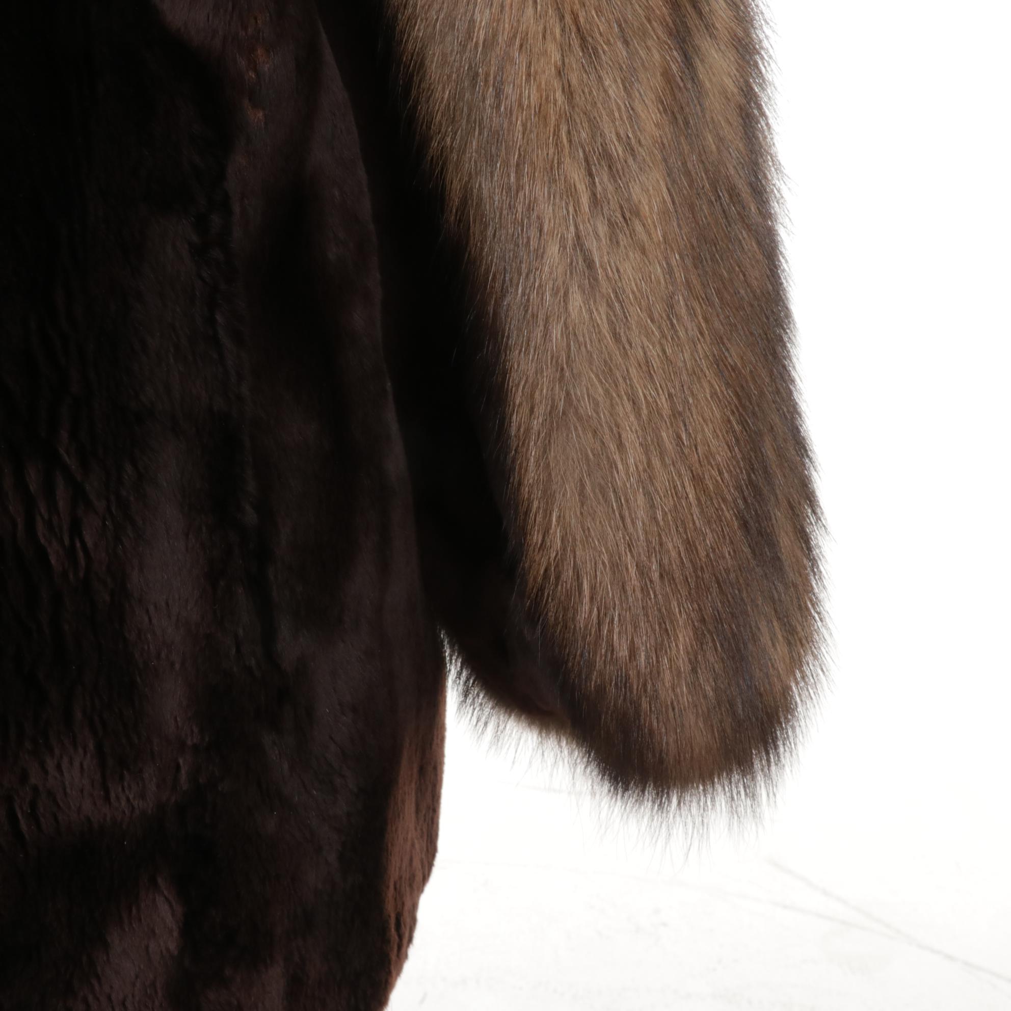 Montaldo's Chocolate Sheared Rabbit and Beaver Car Coat