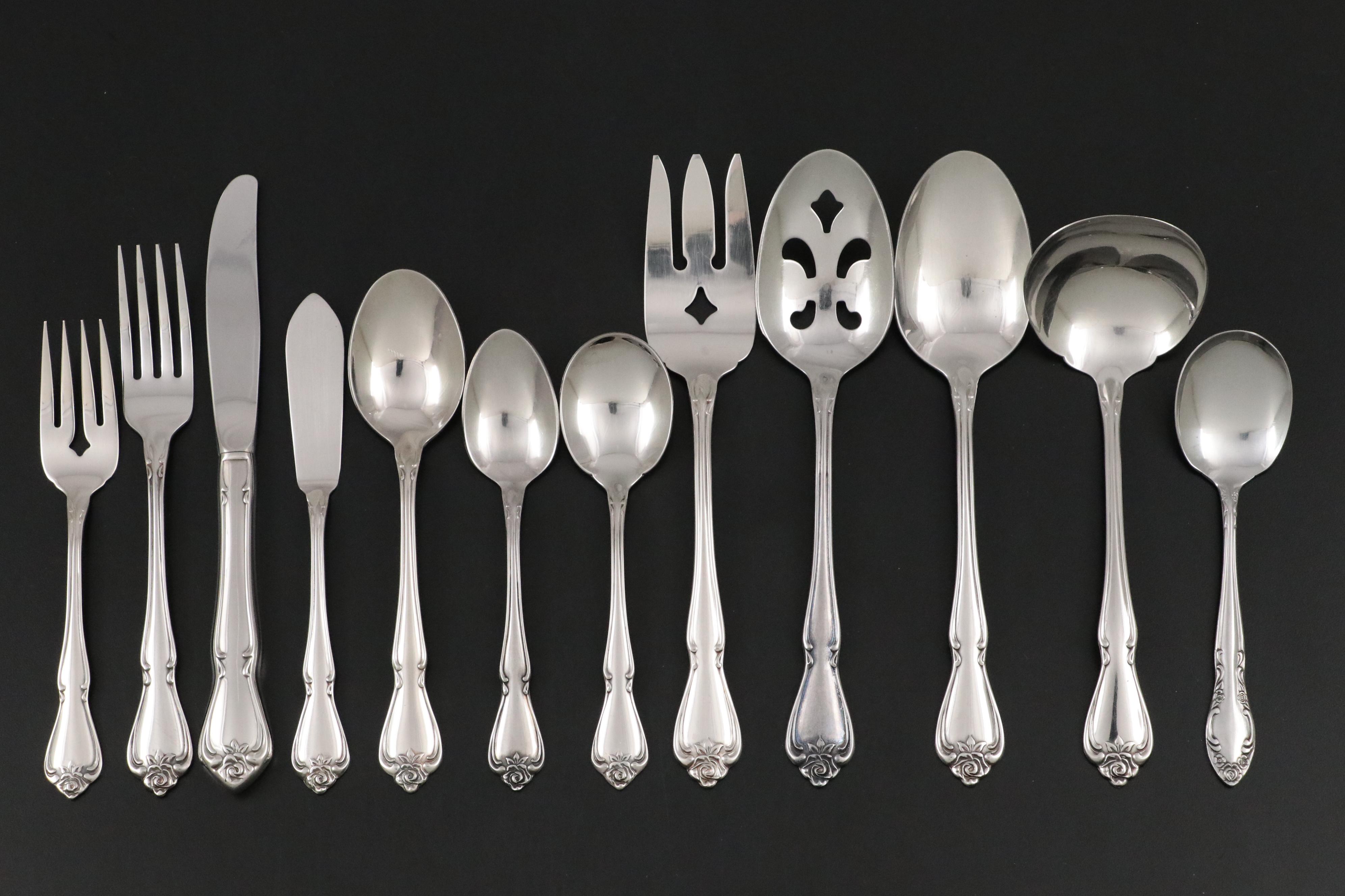 Oneida "Arbor Rose" Stainless Steel Flatware, Mid to Late 20th C.