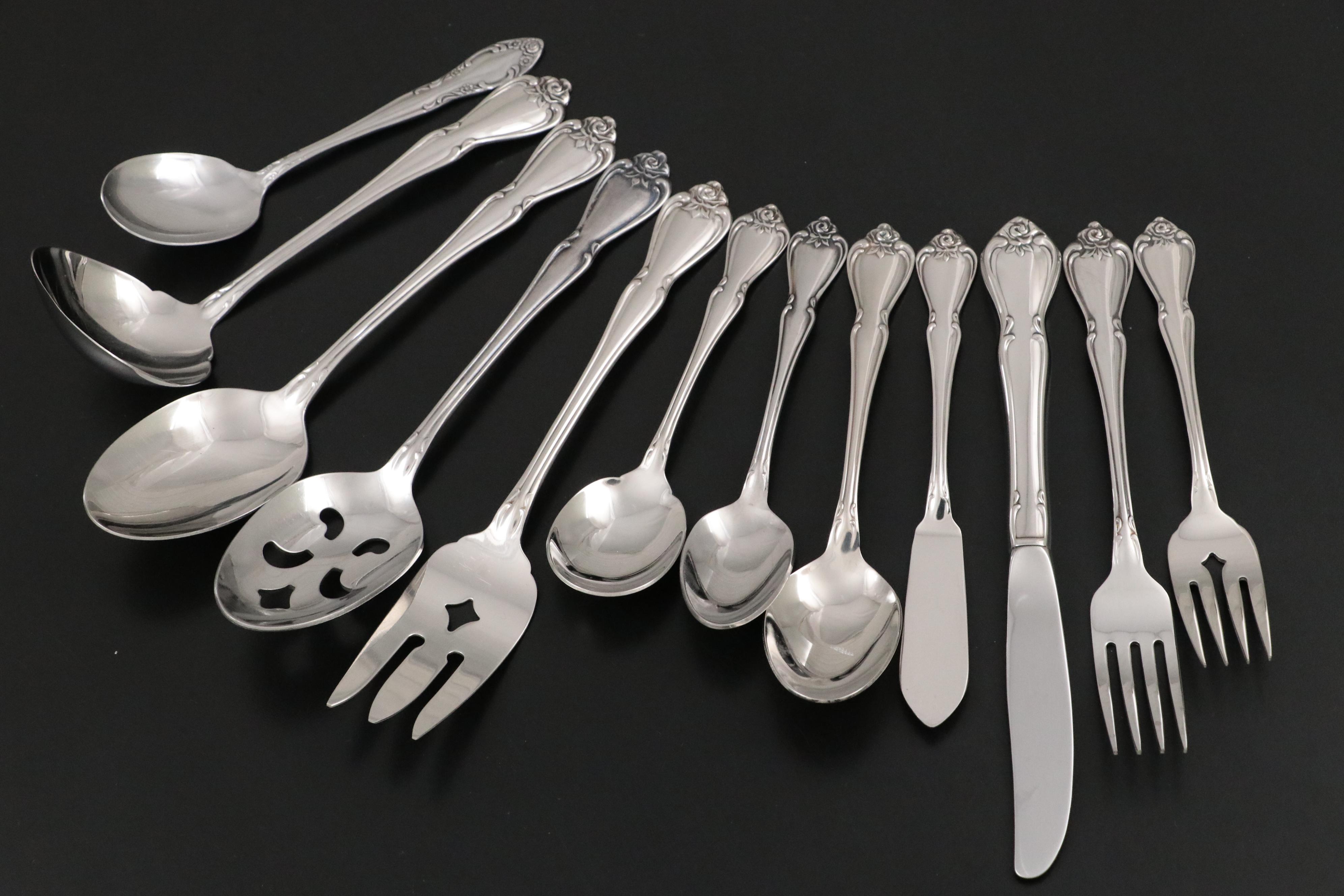 Oneida "Arbor Rose" Stainless Steel Flatware, Mid to Late 20th C.