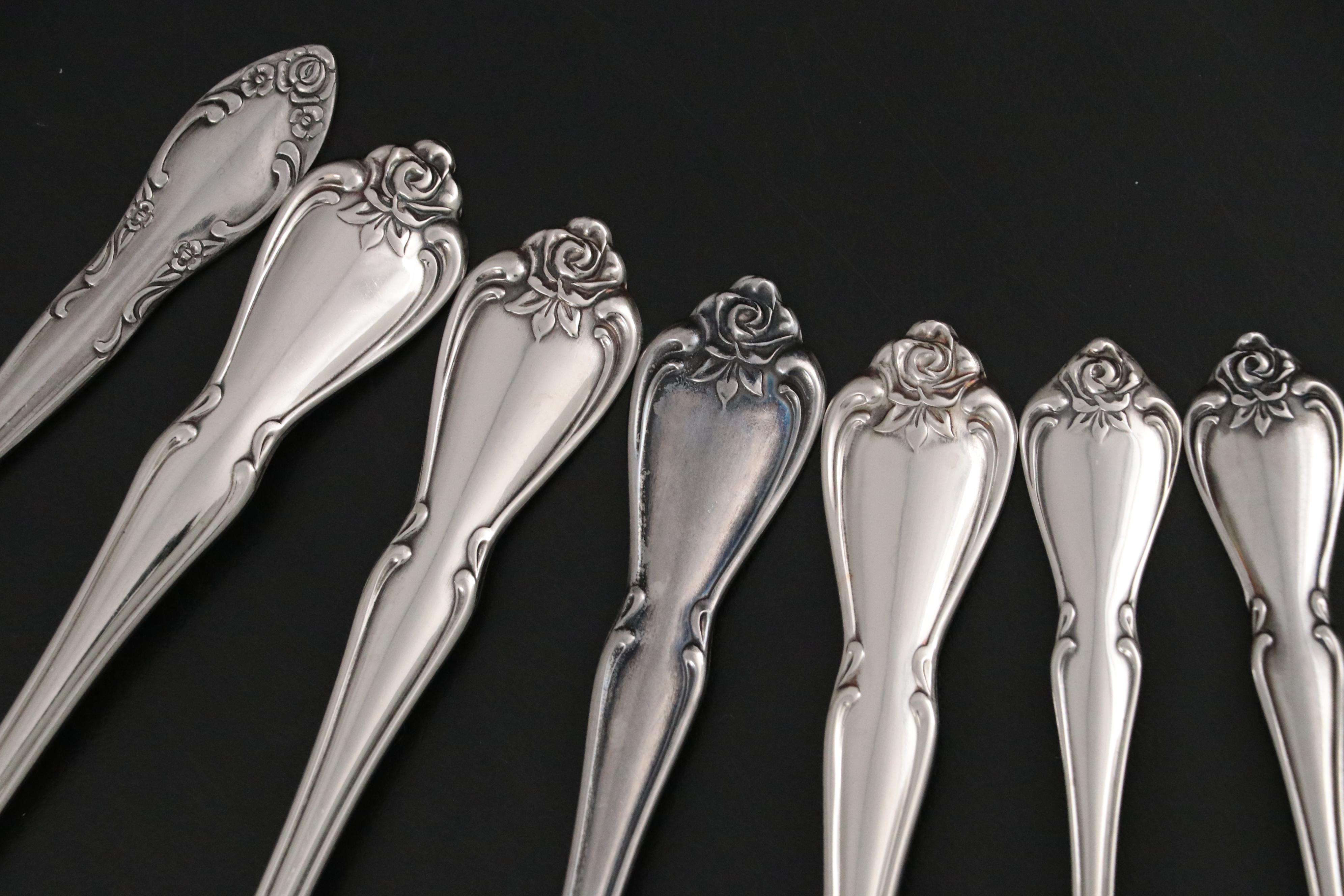 Oneida "Arbor Rose" Stainless Steel Flatware, Mid to Late 20th C.