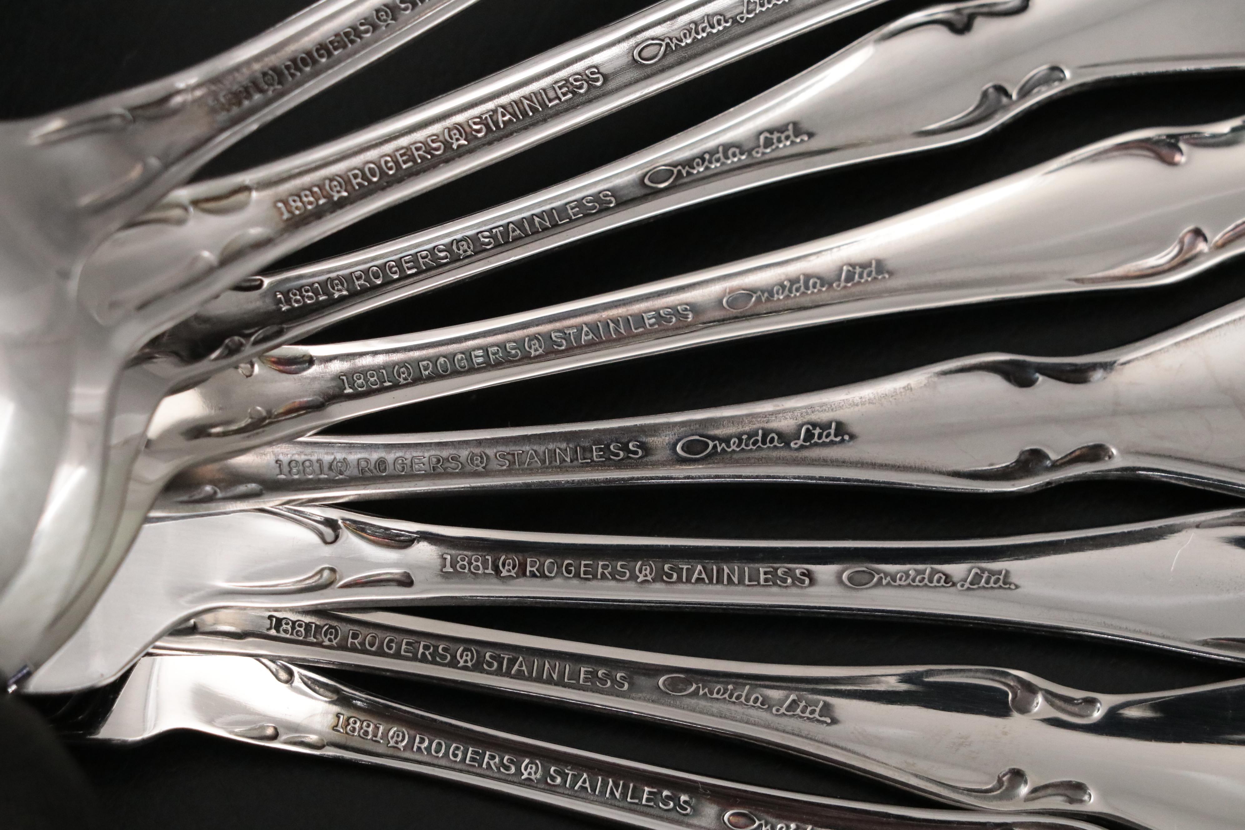 Oneida "Arbor Rose" Stainless Steel Flatware, Mid to Late 20th C.