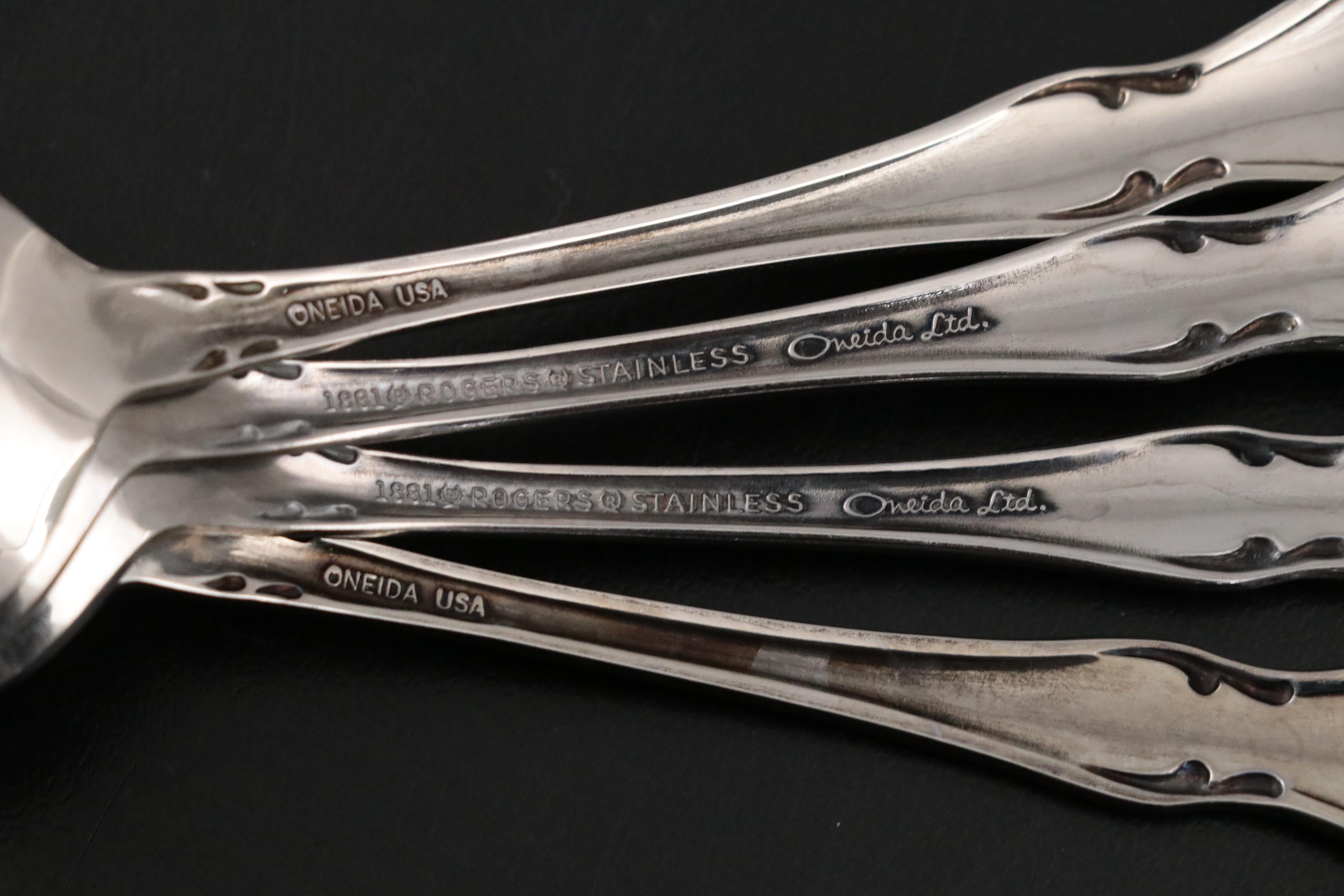 Oneida "Arbor Rose" Stainless Steel Flatware, Mid to Late 20th C.
