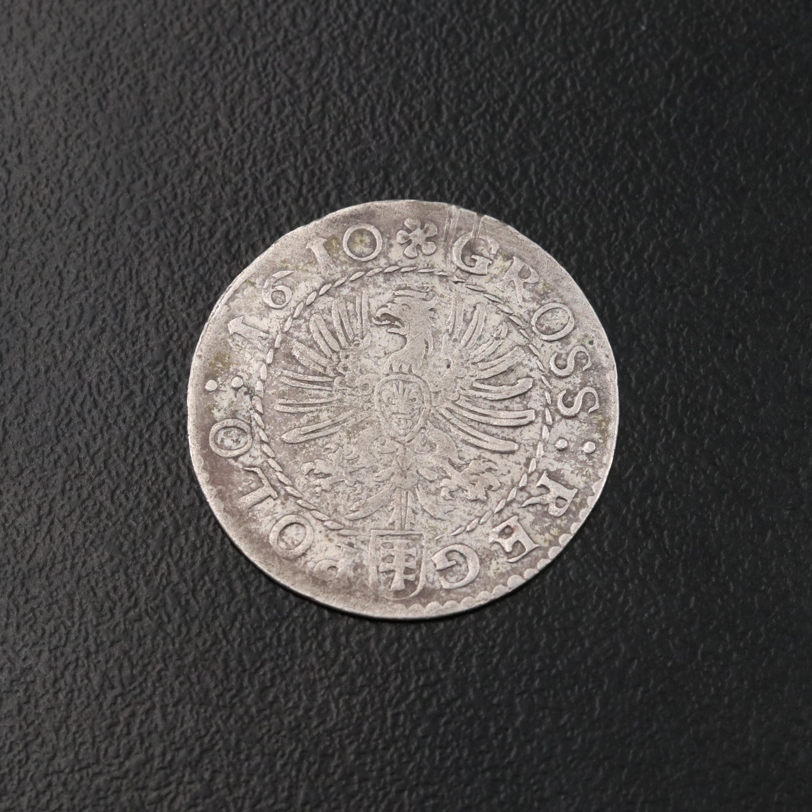 1610 Poland Kingdom Silver 7 1/2-Groszy Coin of Sigismund III