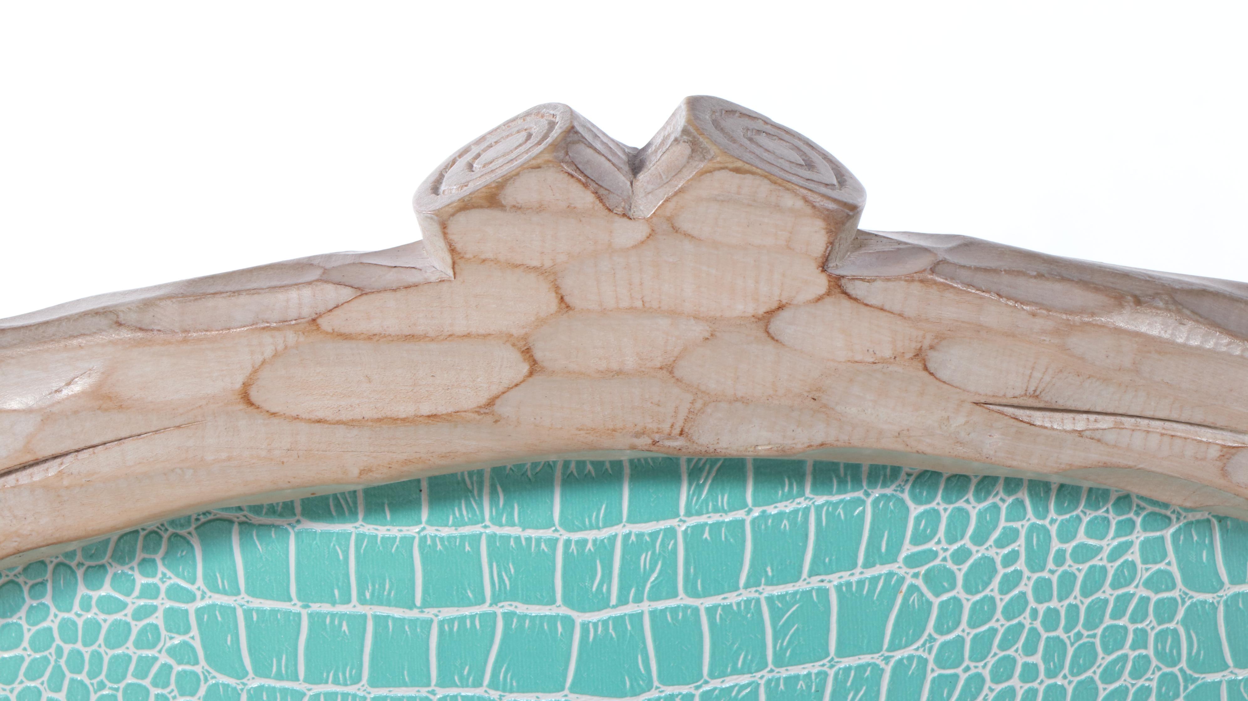 Three Carved Beech and Faux-Alligator Twig-Form Swivel Bar Stools