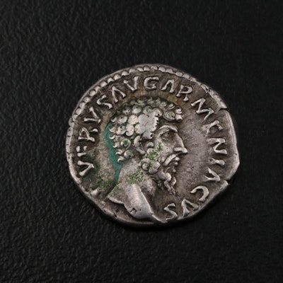 Ancient Roman Imperial AR Denarius Coin of Lucius Verus, ca. 162 A.D.