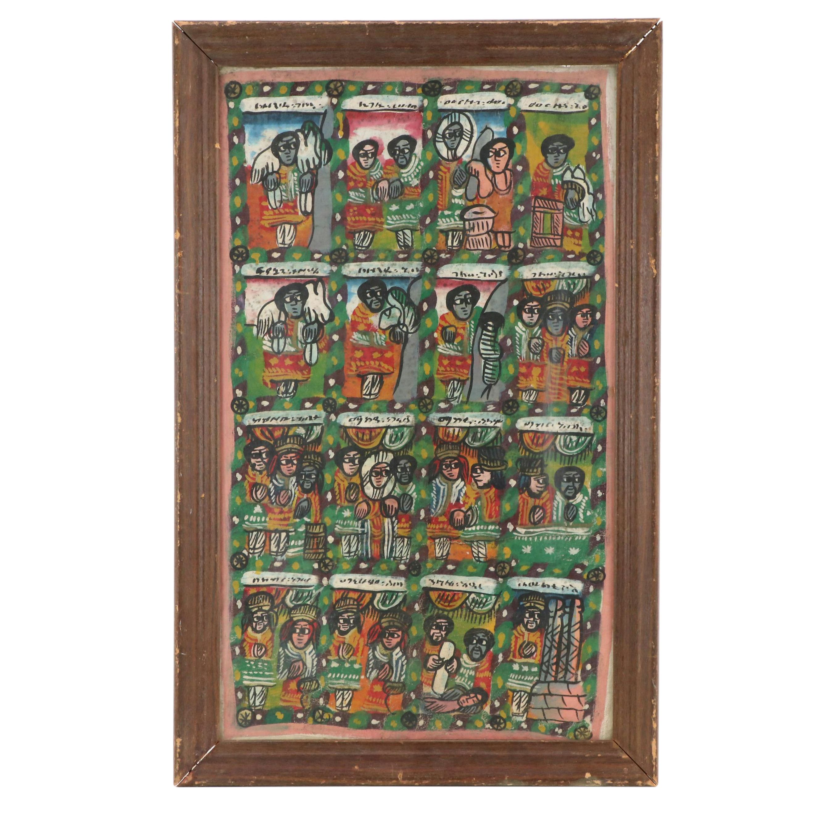 Narrative Figurative Acrylic Painting, Mid 20th Century