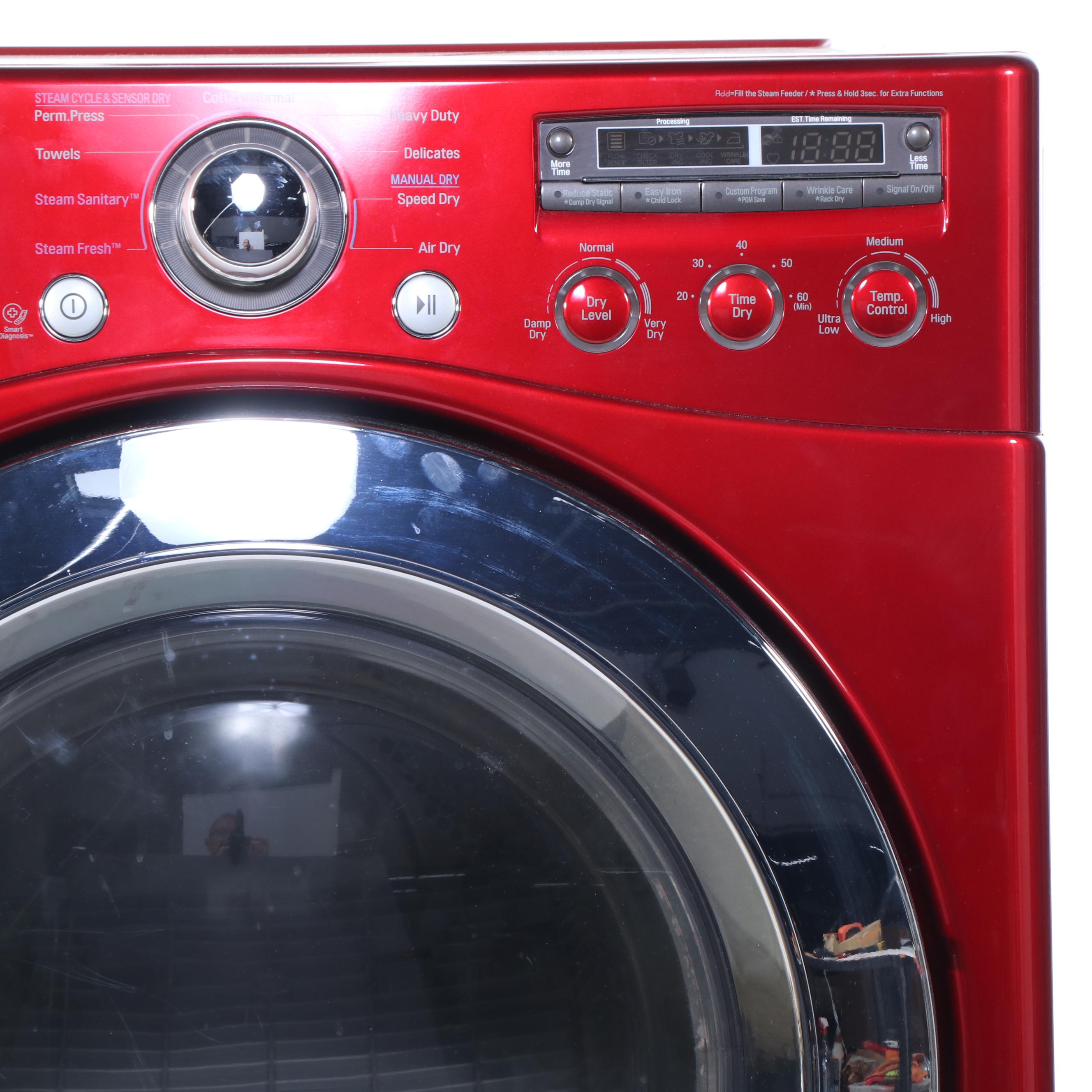 LG 7.3 Cu. Ft. Red Ultra Large Capacity SteamDryer™ with Sensor Dry and Pedestal