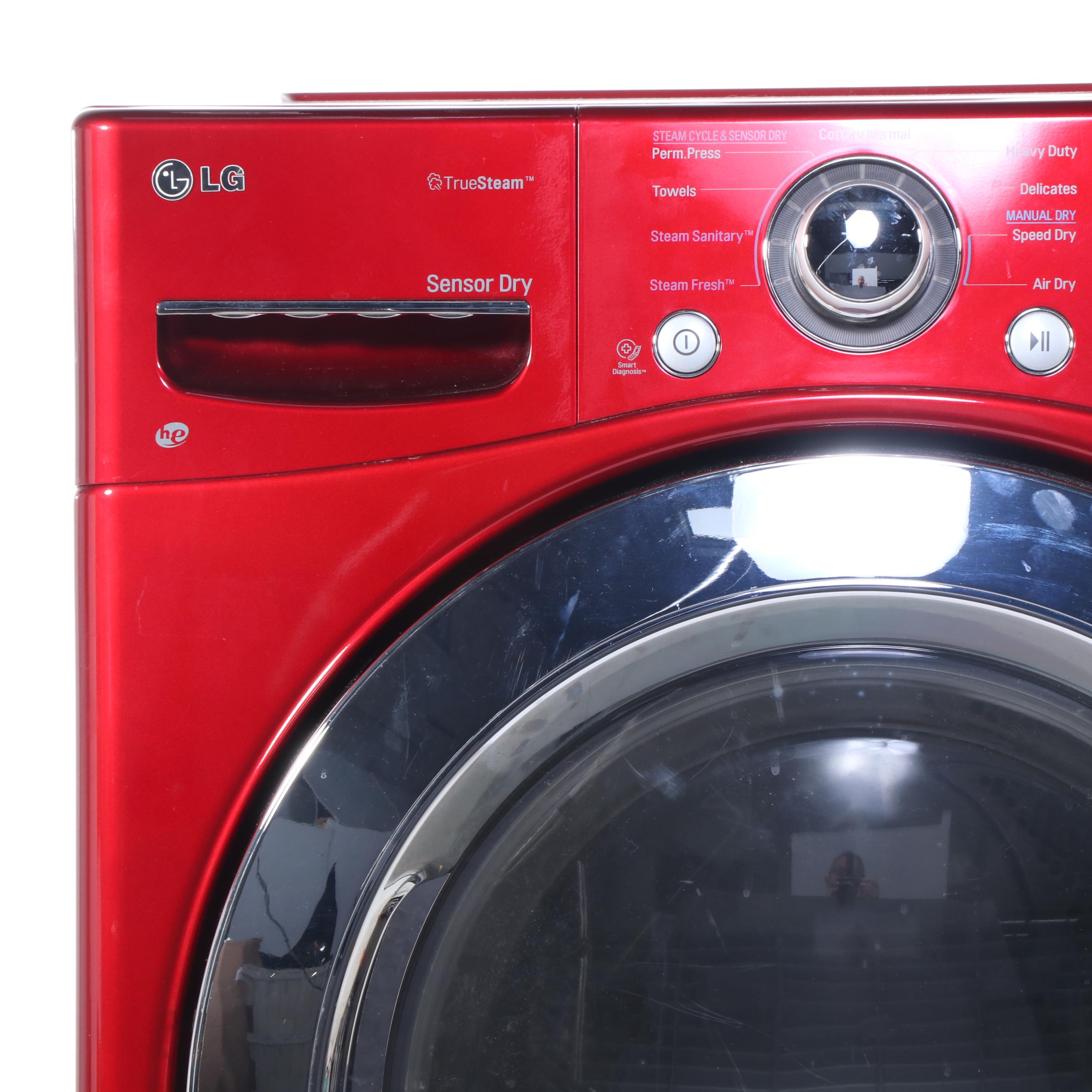 LG 7.3 Cu. Ft. Red Ultra Large Capacity SteamDryer™ with Sensor Dry and Pedestal