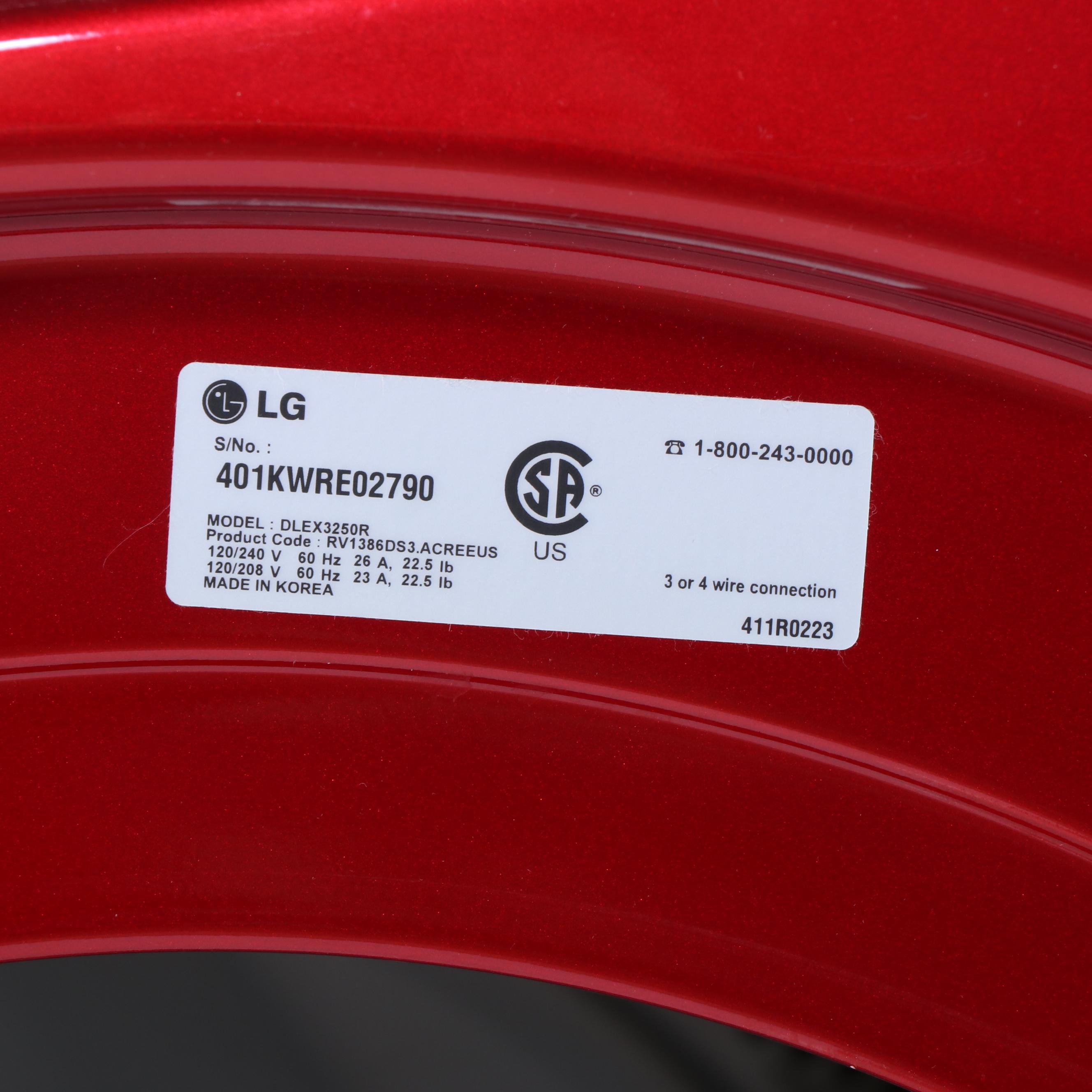 LG 7.3 Cu. Ft. Red Ultra Large Capacity SteamDryer™ with Sensor Dry and Pedestal