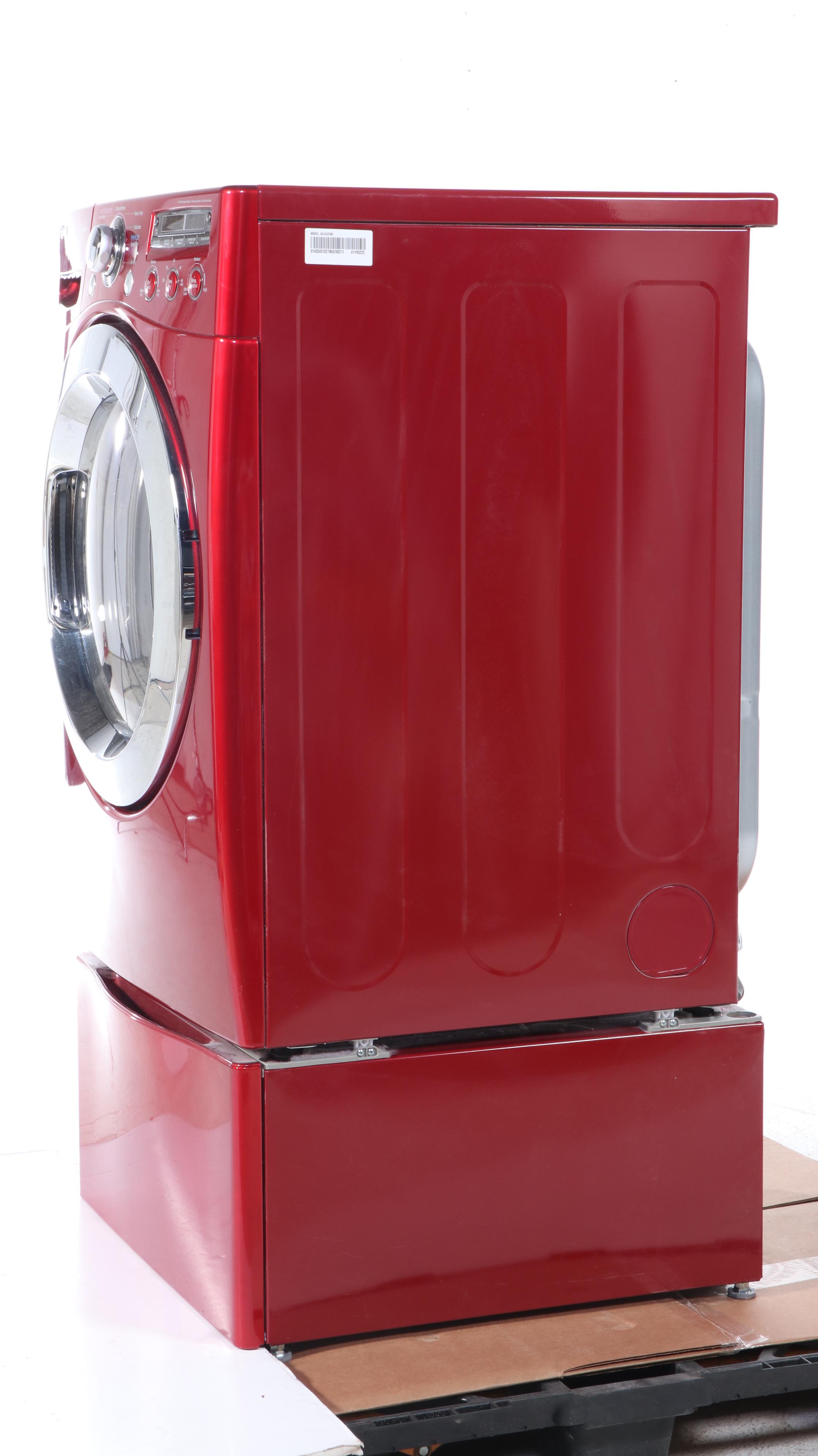 LG 7.3 Cu. Ft. Red Ultra Large Capacity SteamDryer™ with Sensor Dry and Pedestal
