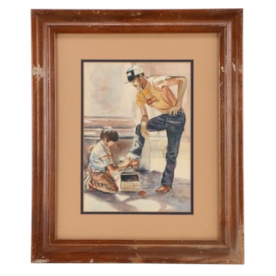 Steve Glaze Watercolor Painting of "Shoe Shine Boy," 1980