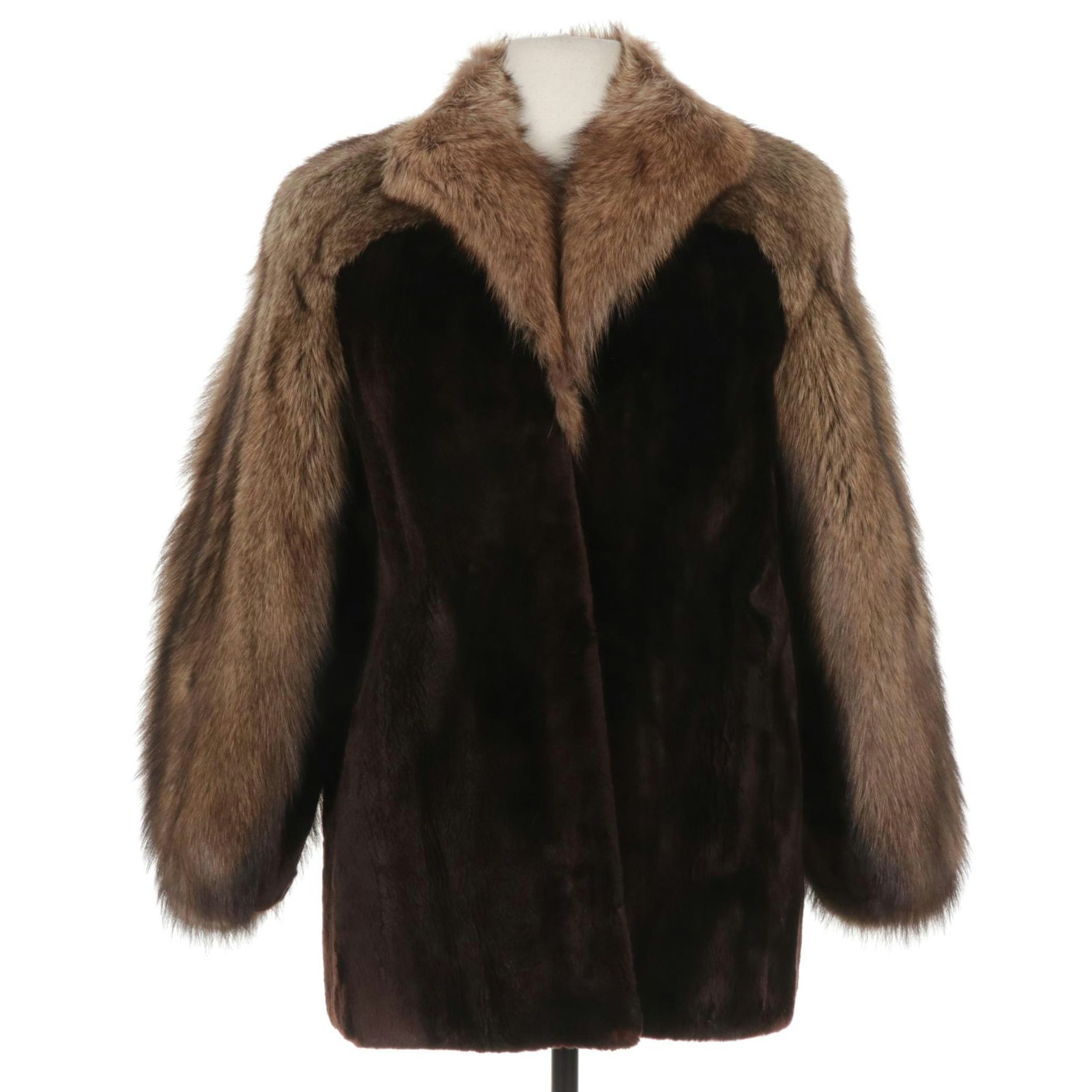 Montaldo's Chocolate Sheared Rabbit and Beaver Car Coat