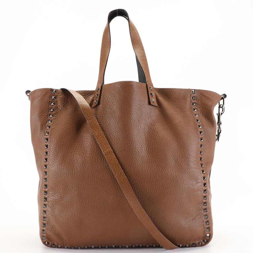 Valentino Garavani Studded Tote Bag in Brown Leather