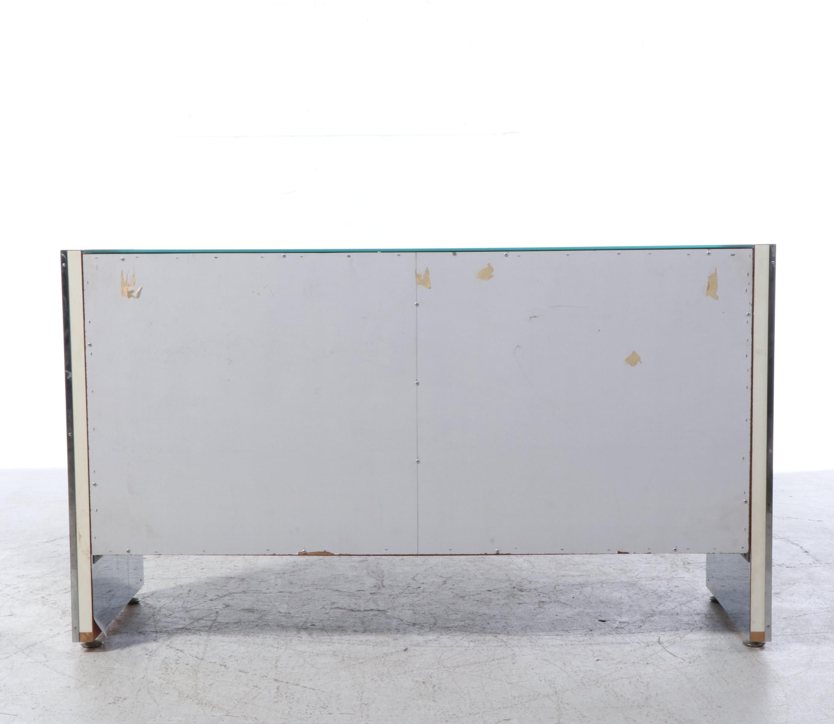 Modernist Chrome and Mirrored Glass Console Cabinet, Manner of Ello Furniture