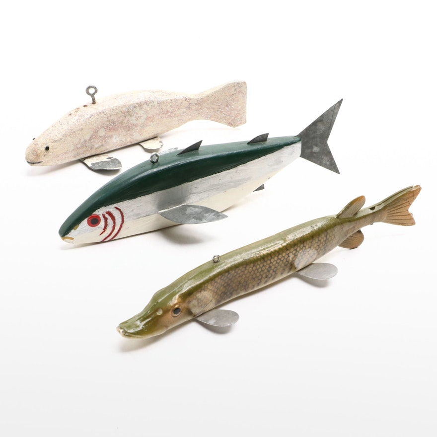 Handcrafted Wooden and Metal Spear Fishing Decoys