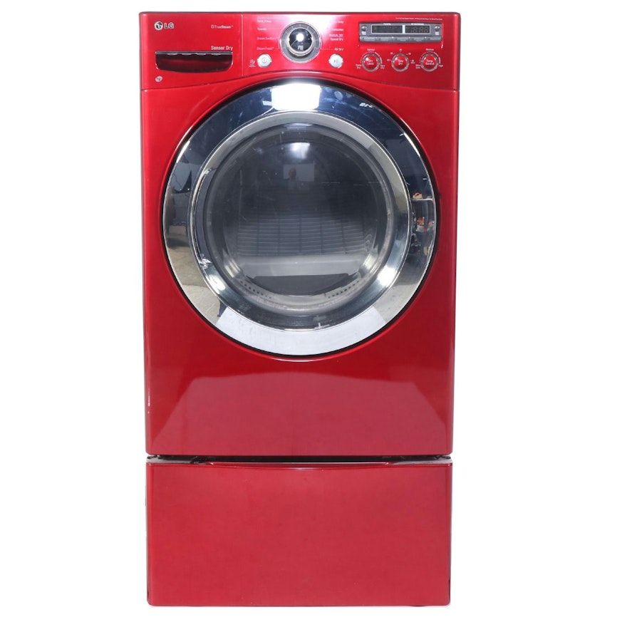 LG 7.3 Cu. Ft. Red Ultra Large Capacity SteamDryer™ with Sensor Dry and Pedestal