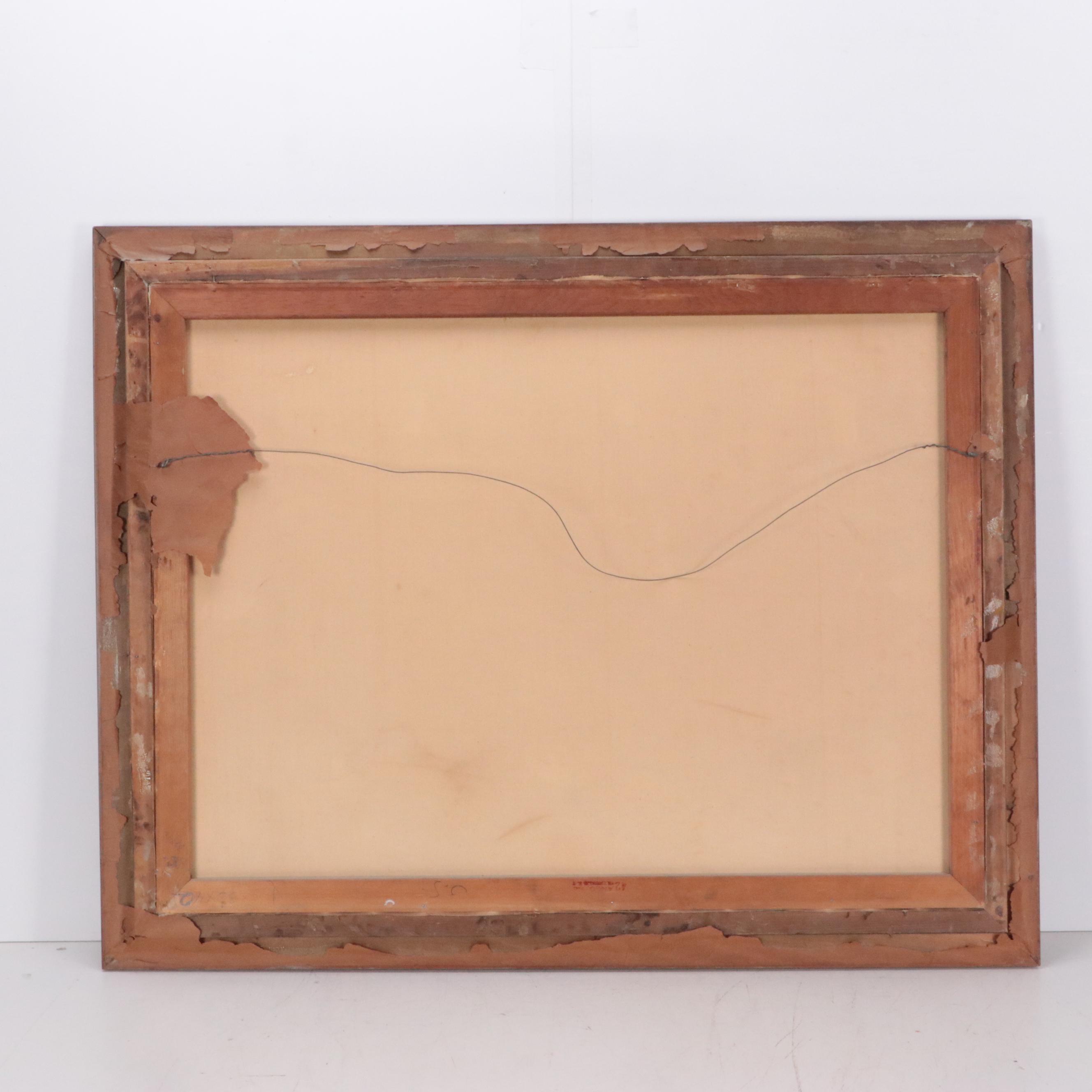 Diann Batist Oil Painting of a Stylized Landscape with Woman and Crane