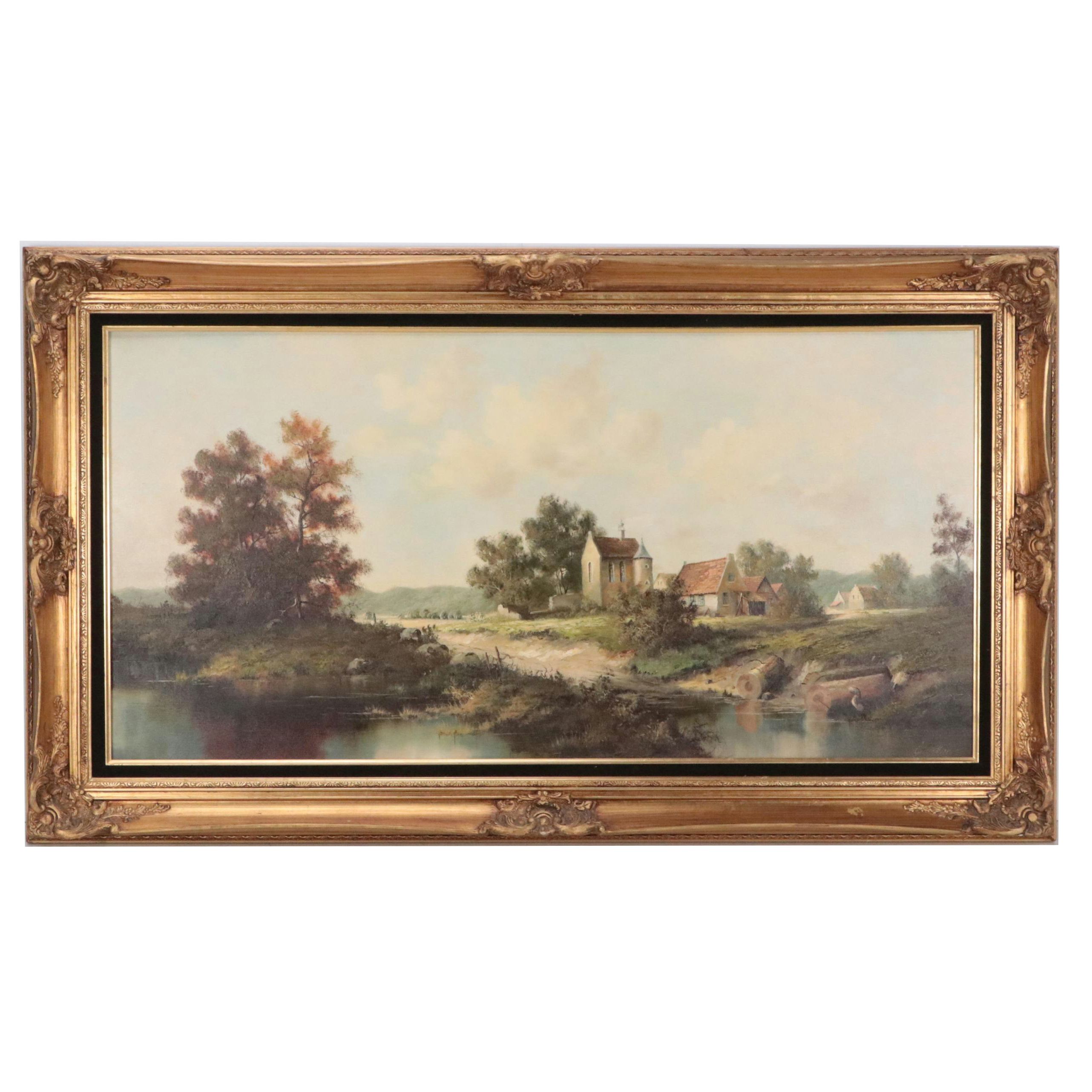 Eleonore Guinther Large-Scale Oil Painting of Rural Landscape