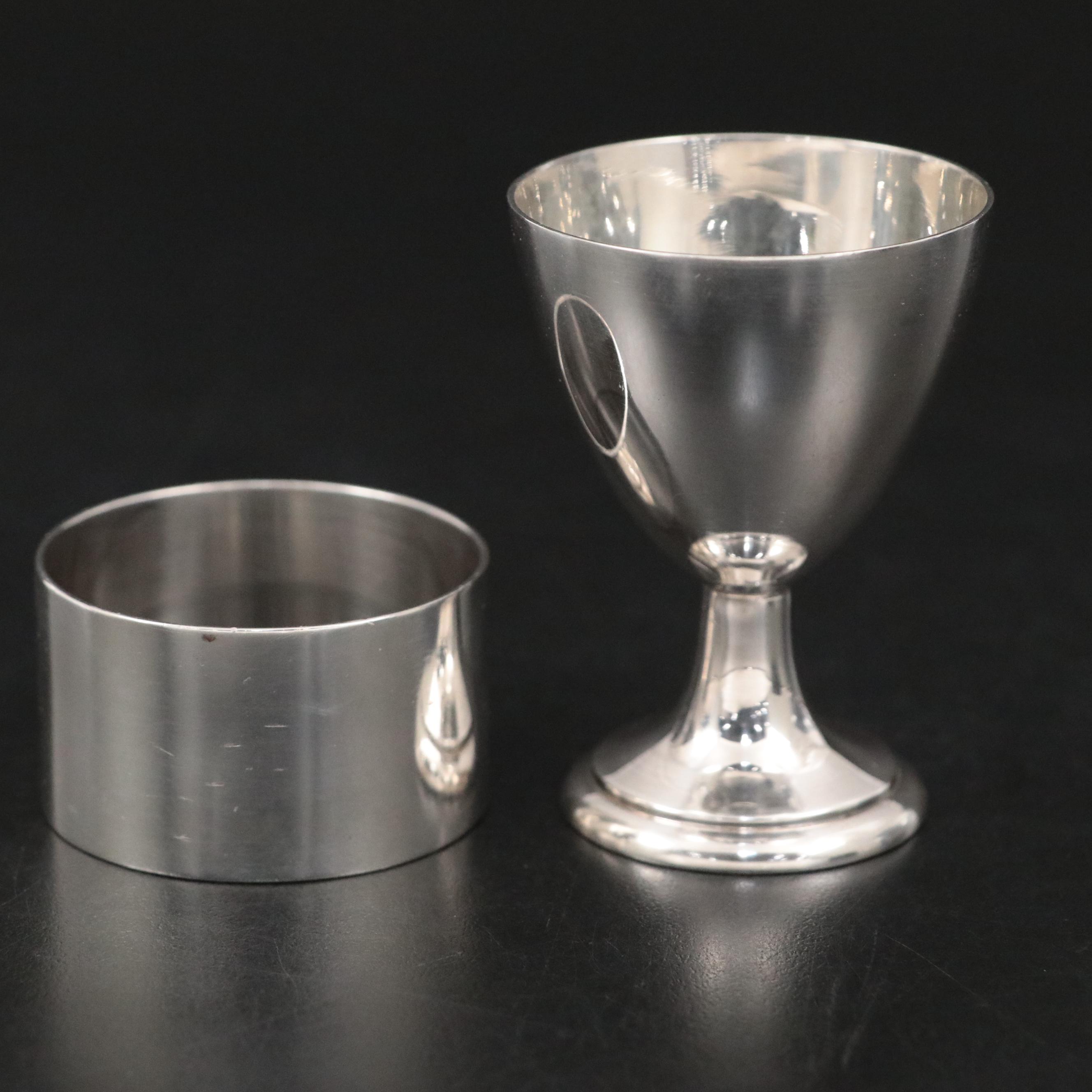 English Walker & Hall Sterling Silver Egg Cup, Napkin Ring, and Spoon, 1927–1928