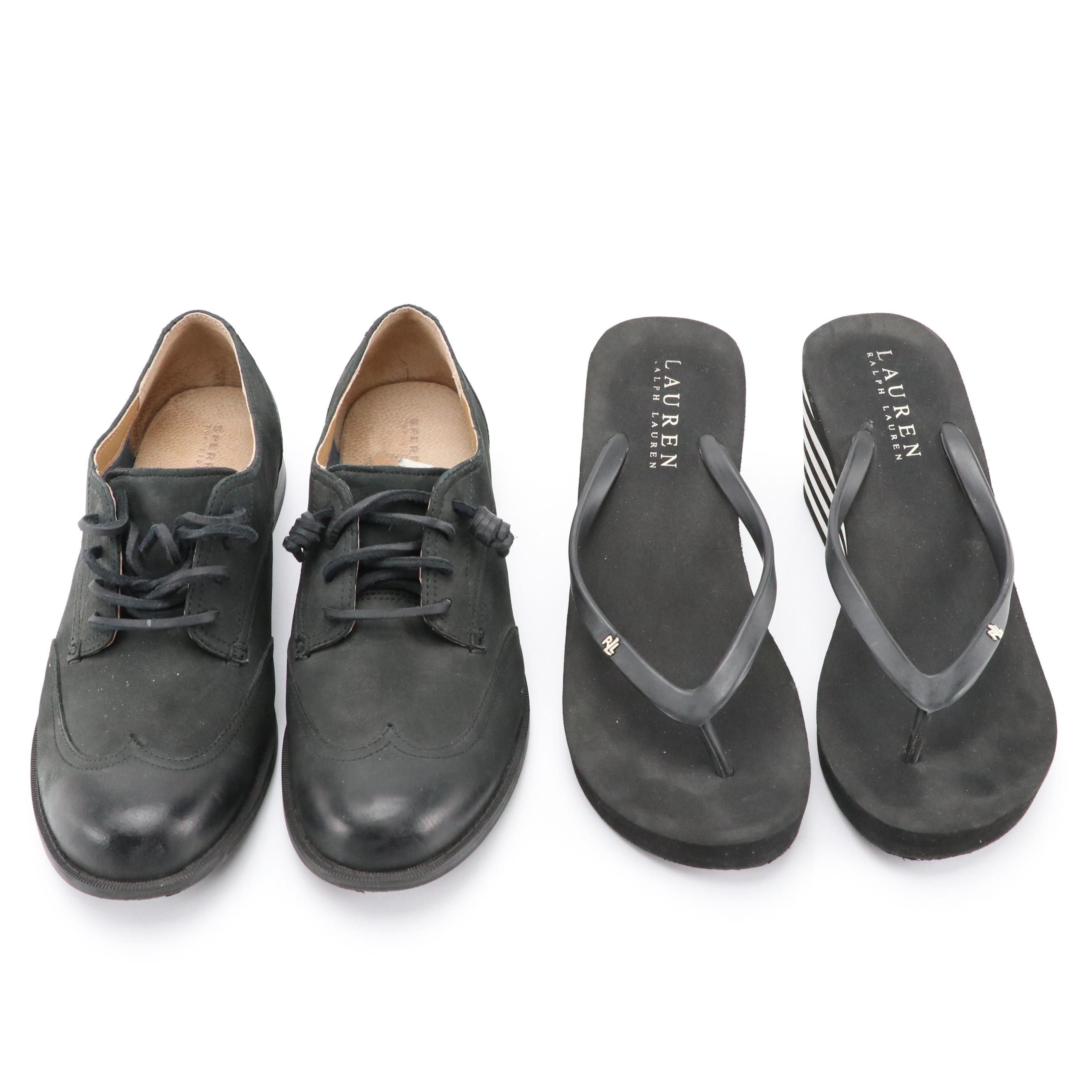 Sperry Leather Loafers, Ralph Lauren Wedge Flip-Flops and Brown Leather Boots