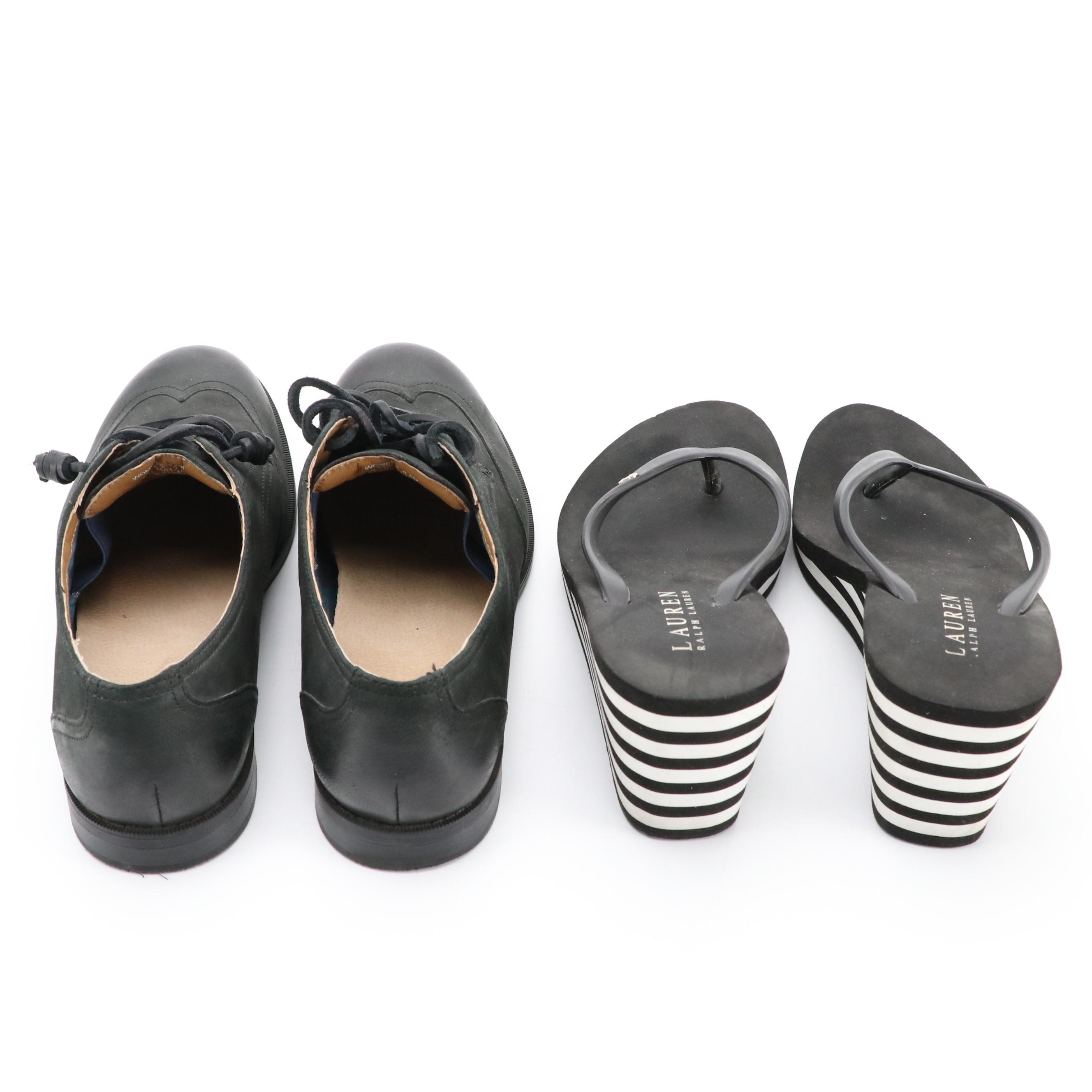 Sperry Leather Loafers, Ralph Lauren Wedge Flip-Flops and Brown Leather Boots