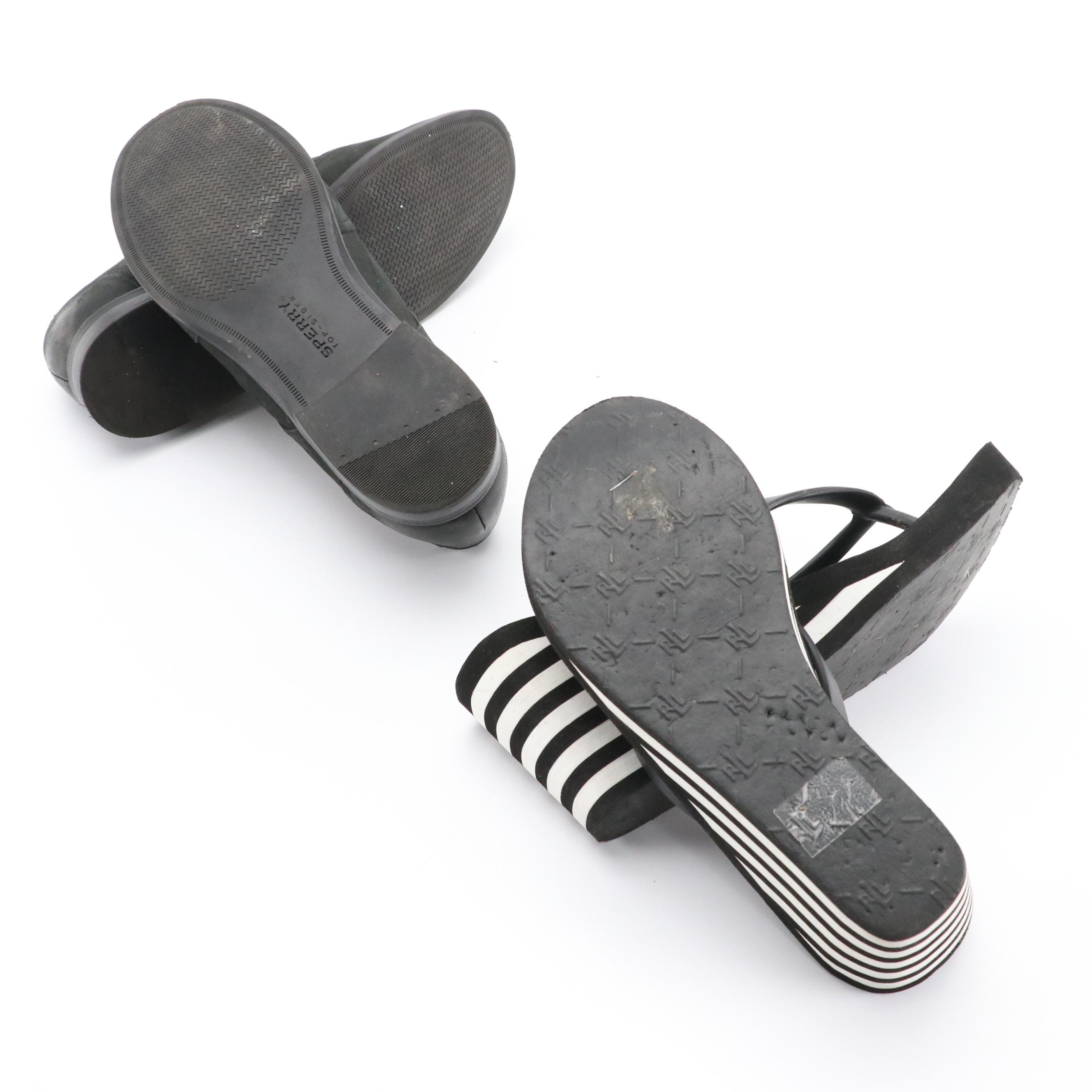 Sperry Leather Loafers, Ralph Lauren Wedge Flip-Flops and Brown Leather Boots