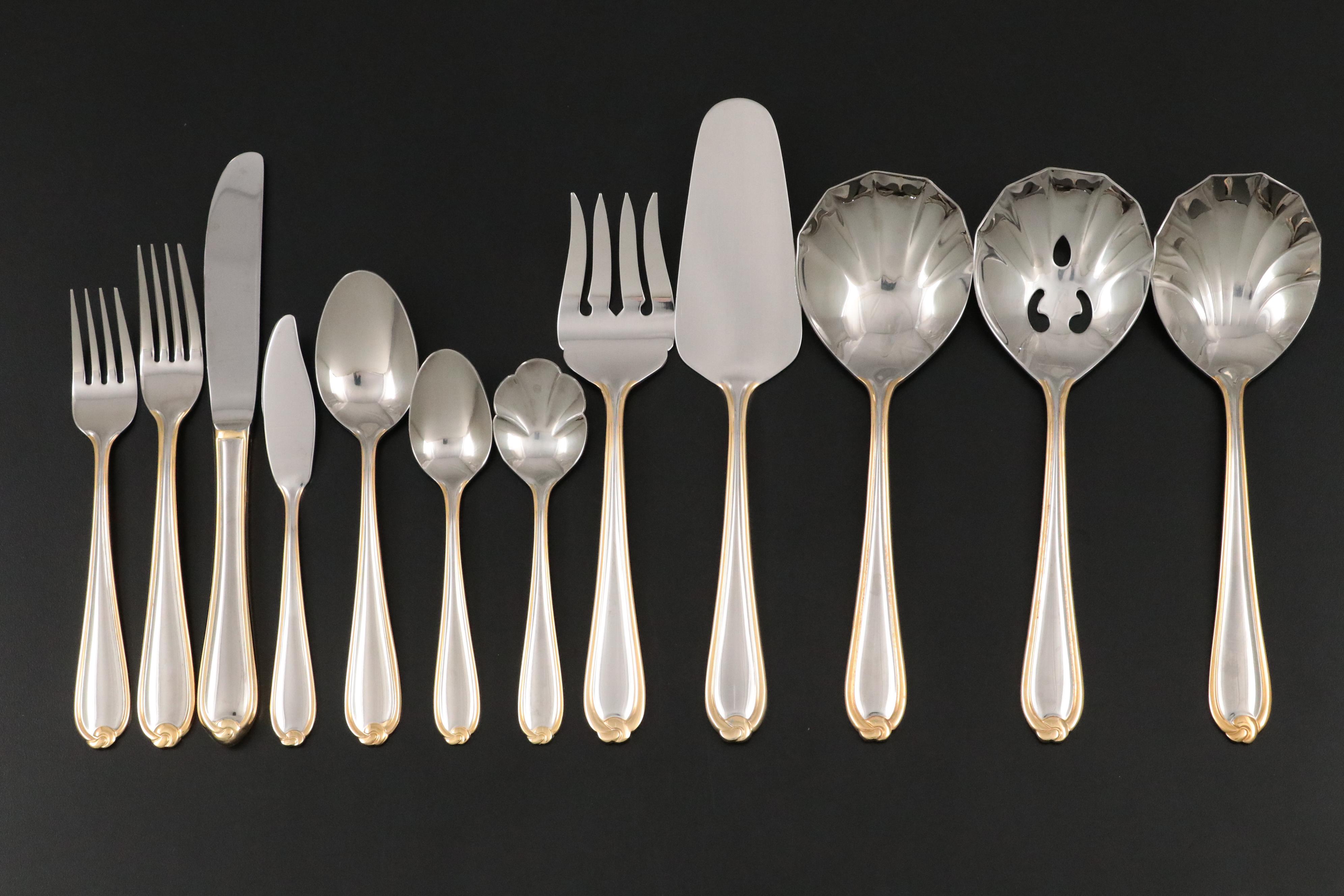 Retroneau "Alton" Stainless Steel, Silver Plate and Gold Plated Flatware Set