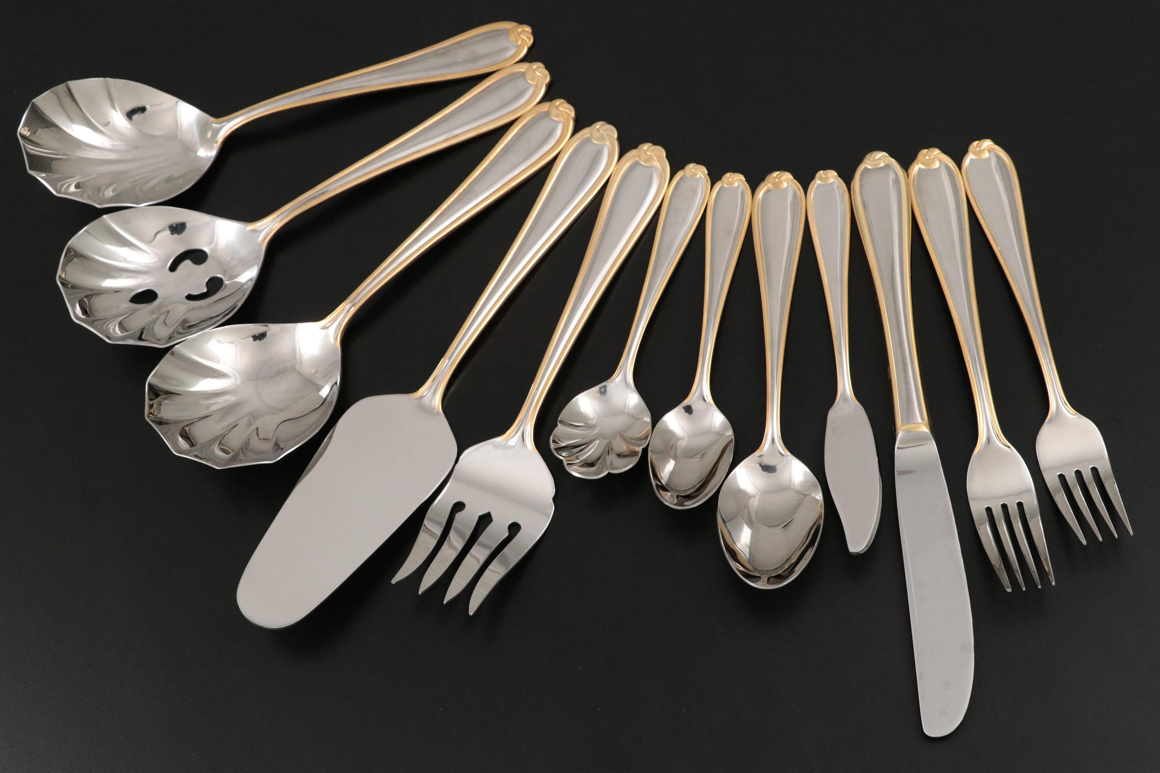 Retroneau "Alton" Stainless Steel, Silver Plate and Gold Plated Flatware Set