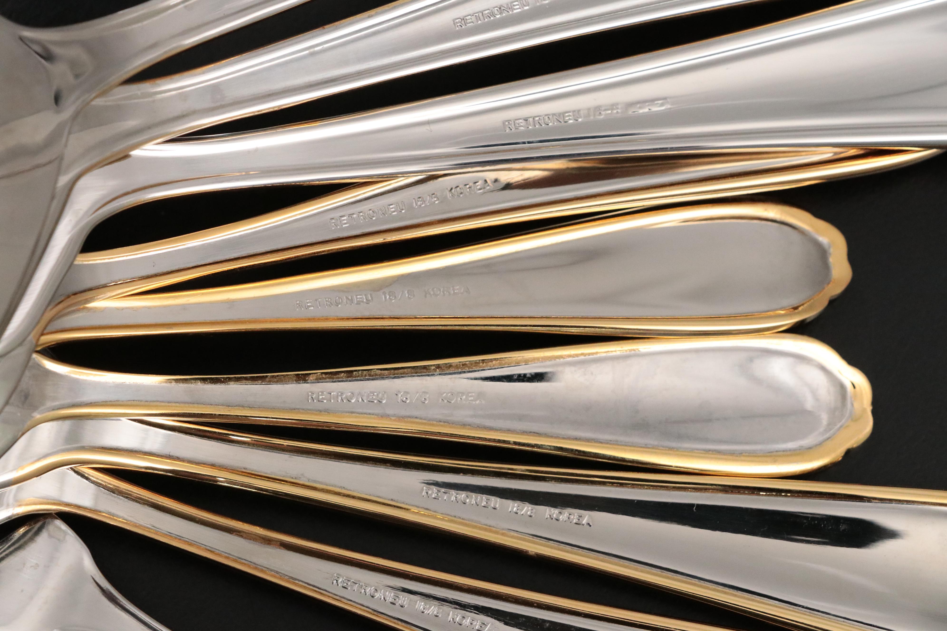 Retroneau "Alton" Stainless Steel, Silver Plate and Gold Plated Flatware Set