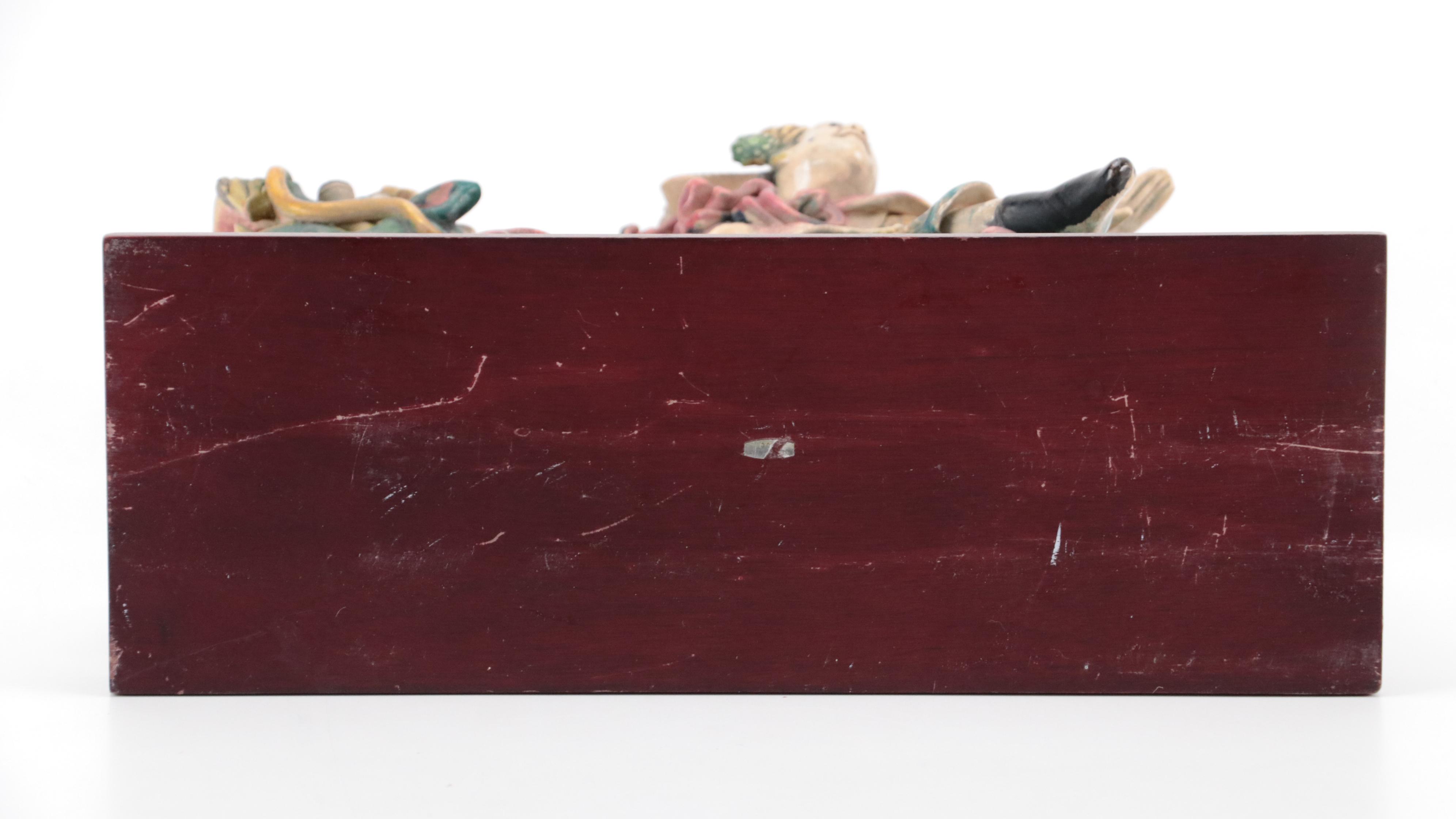 Lin Guang Yi Taiwanese Figural Pottery Warrior and Guardian Lion Roof Tiles