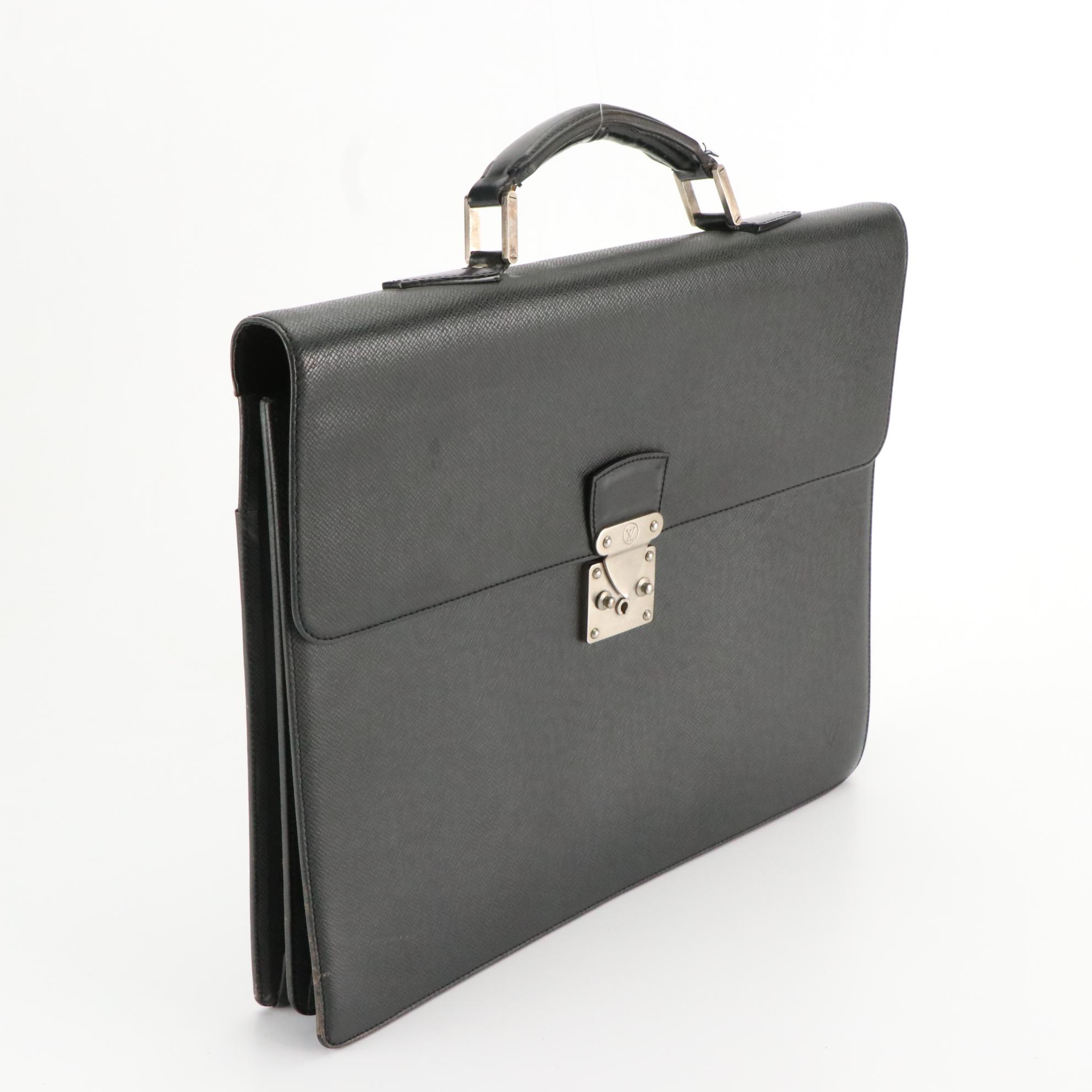 Louis Vuitton Serviette Kourad Briefcase in Black Taiga Leather