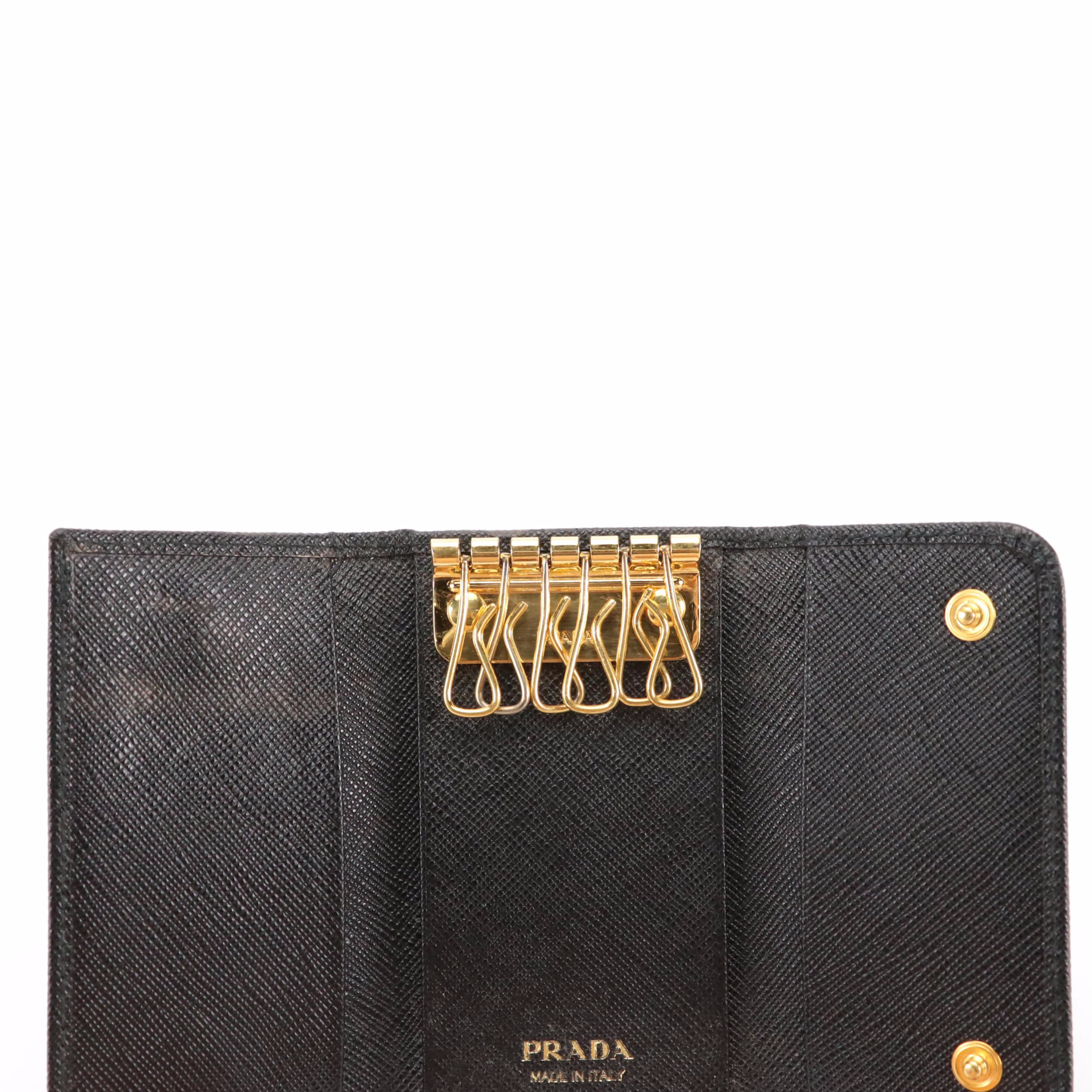 Prada Black Saffiano Leather Six-Hook Key Case