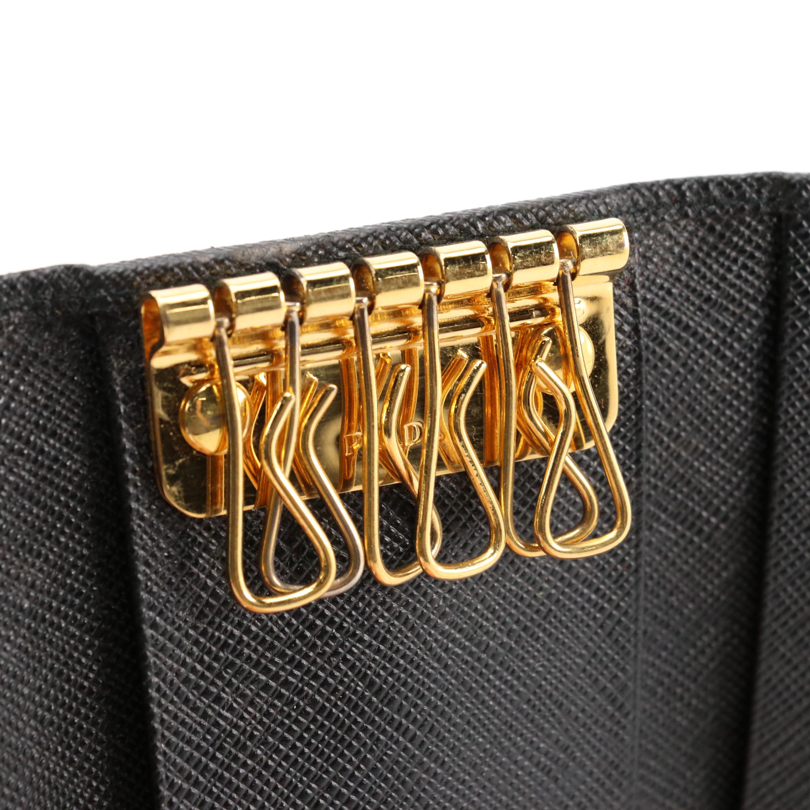 Prada Black Saffiano Leather Six-Hook Key Case
