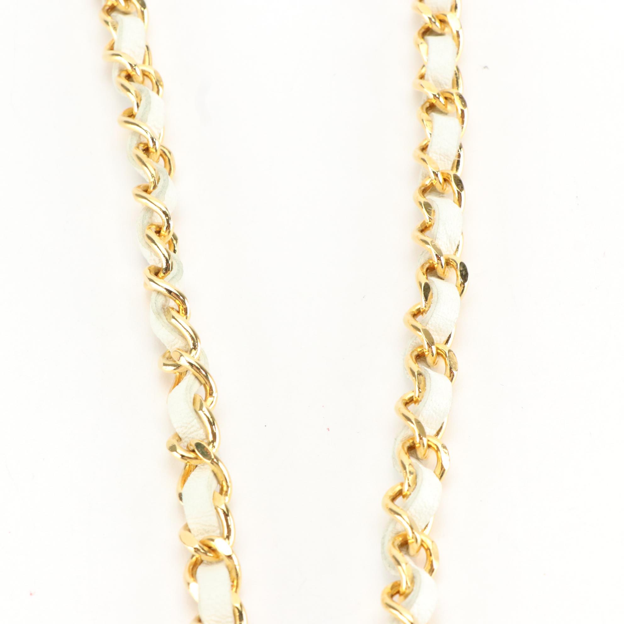 Chanel White Leather Chain Belt with CC Medallion and Box