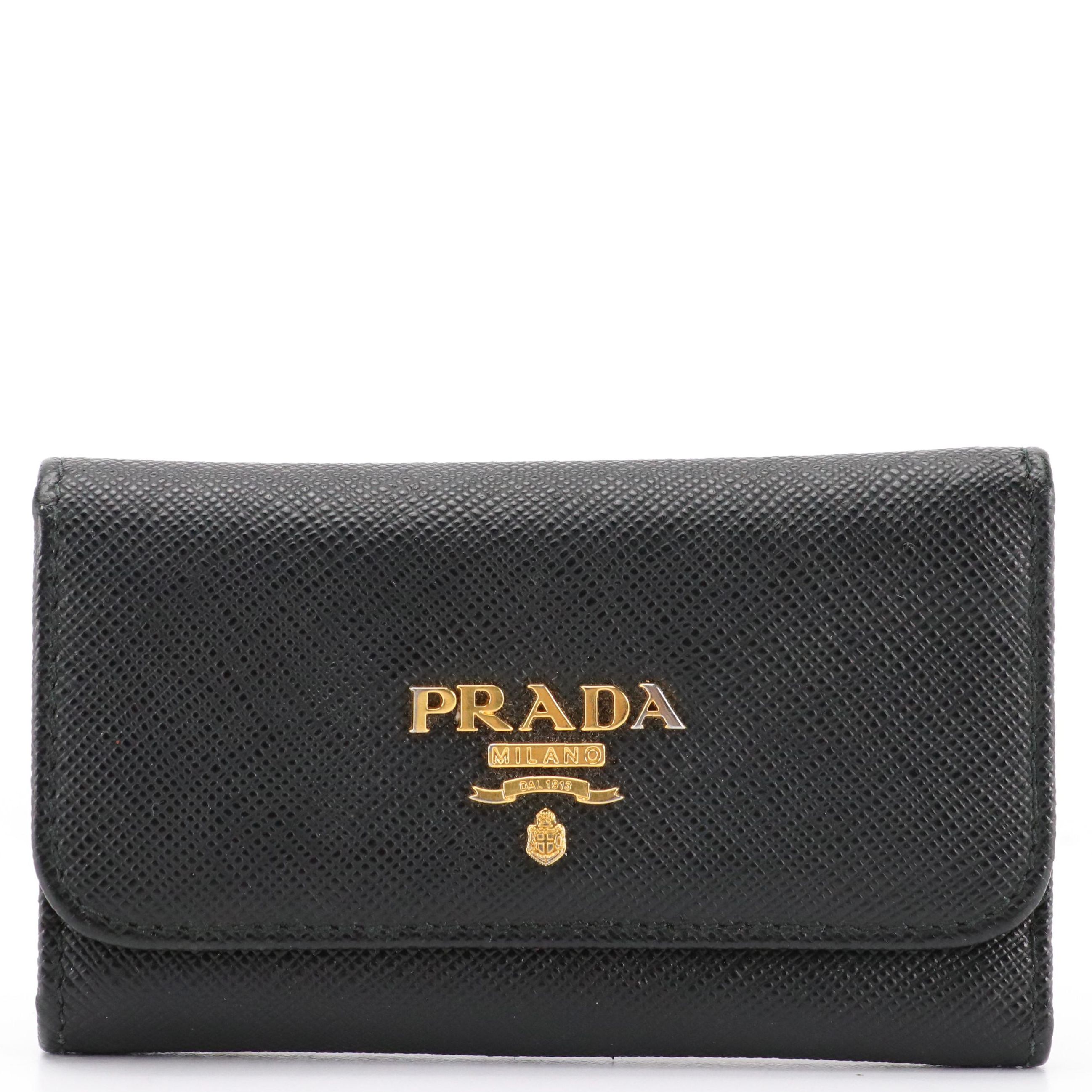 Prada Black Saffiano Leather Six-Hook Key Case