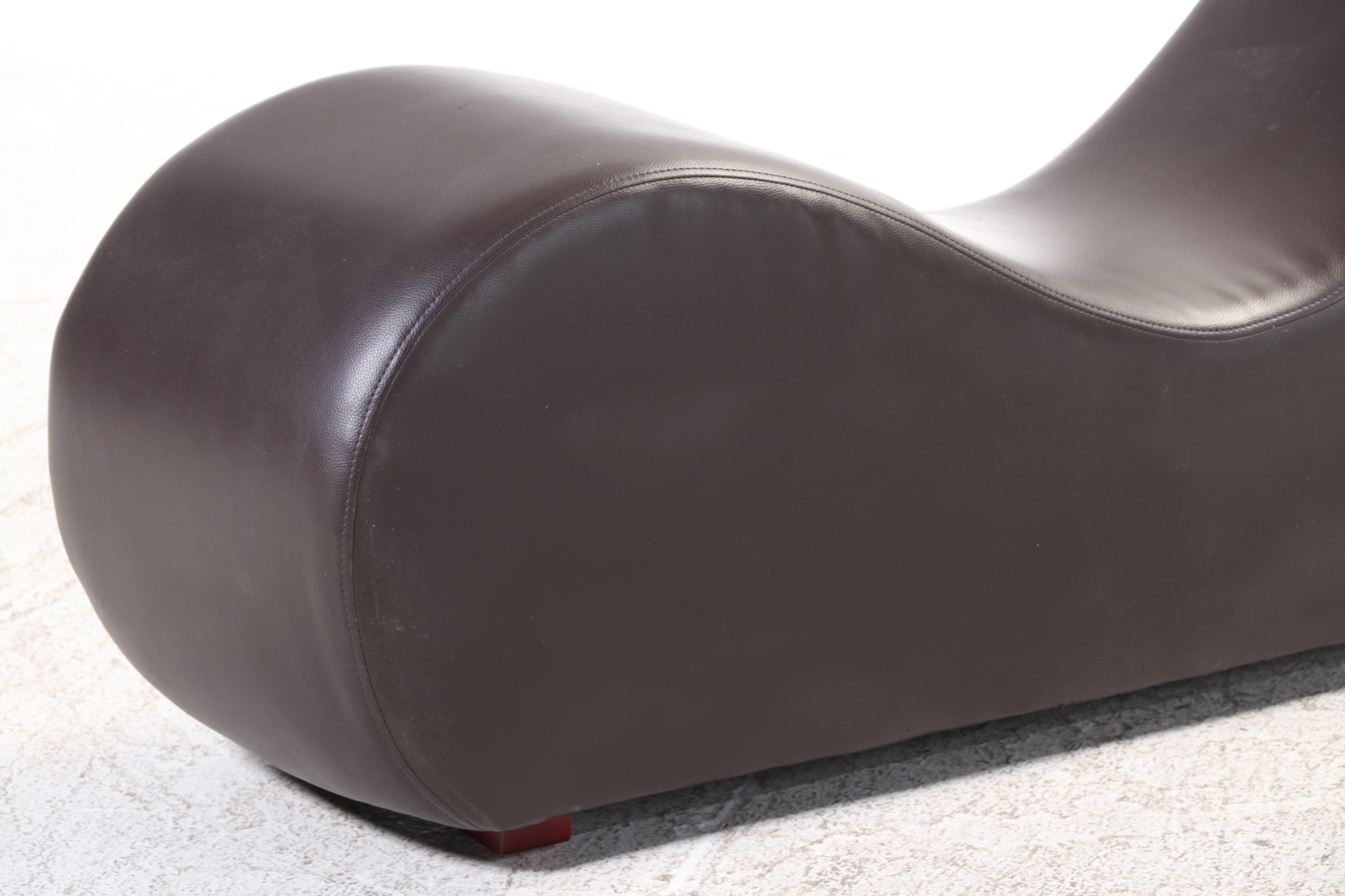 Modernist Style Brown Leather Curved Chaise Lounge