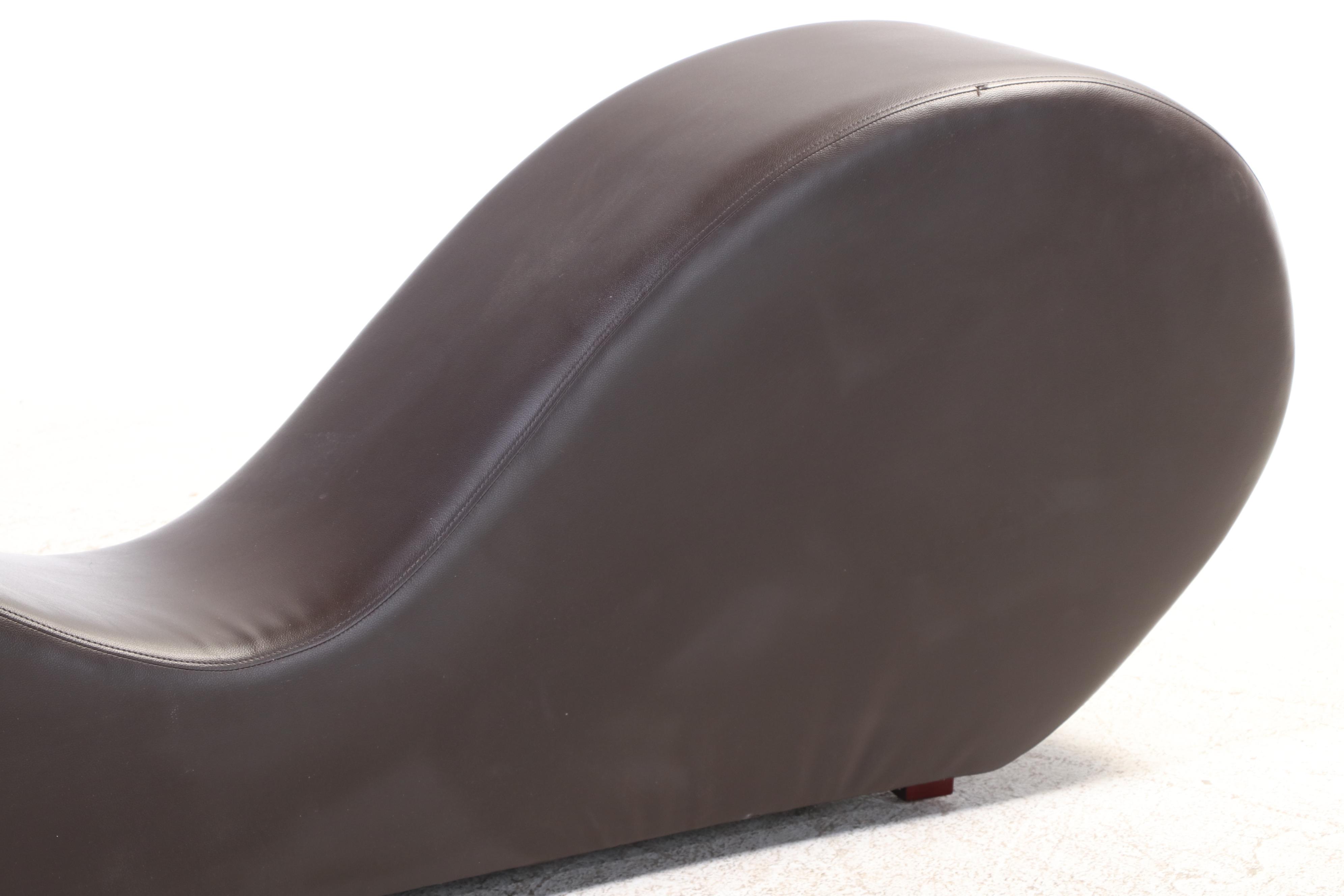 Modernist Style Brown Leather Curved Chaise Lounge