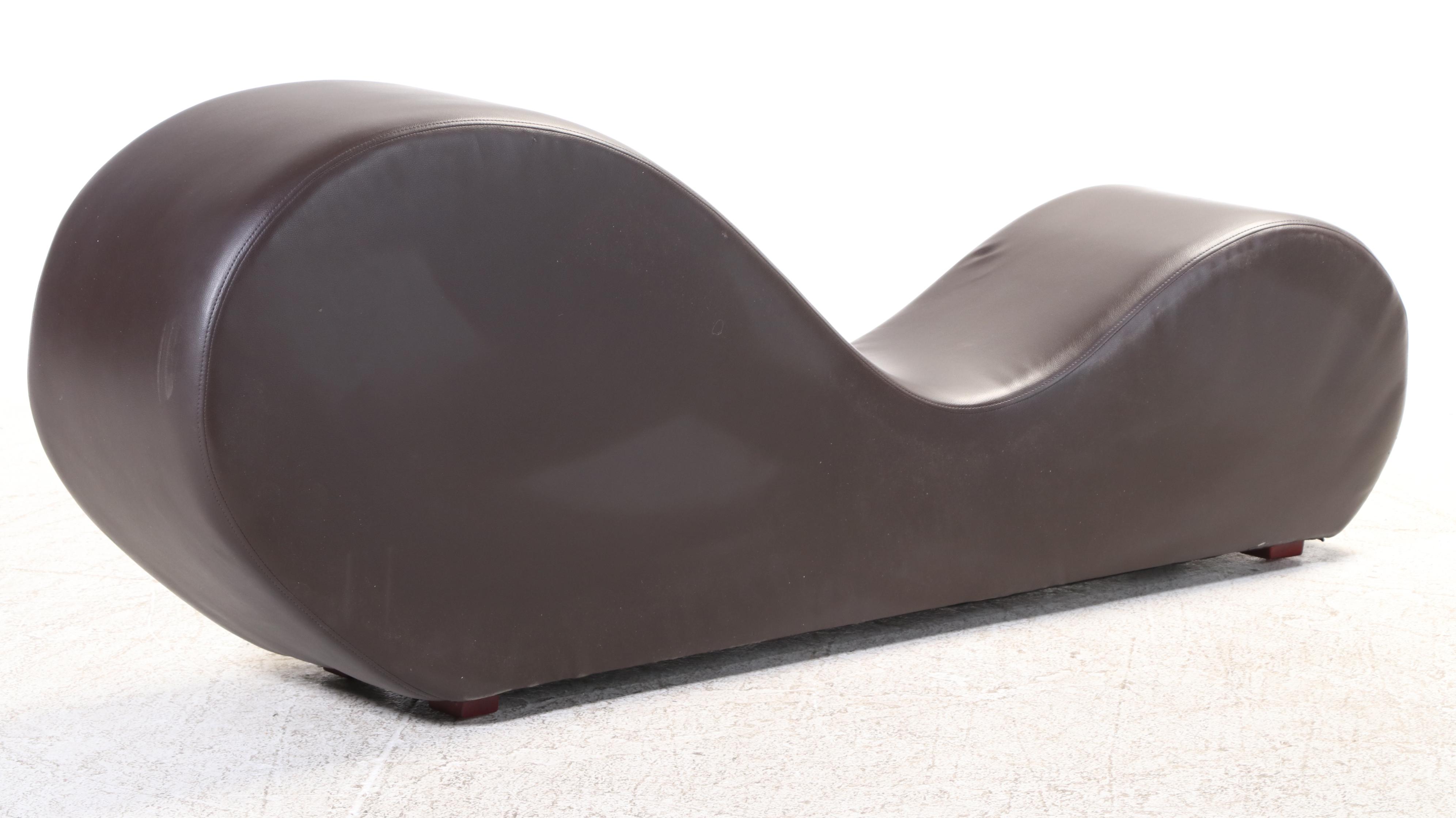 Modernist Style Brown Leather Curved Chaise Lounge