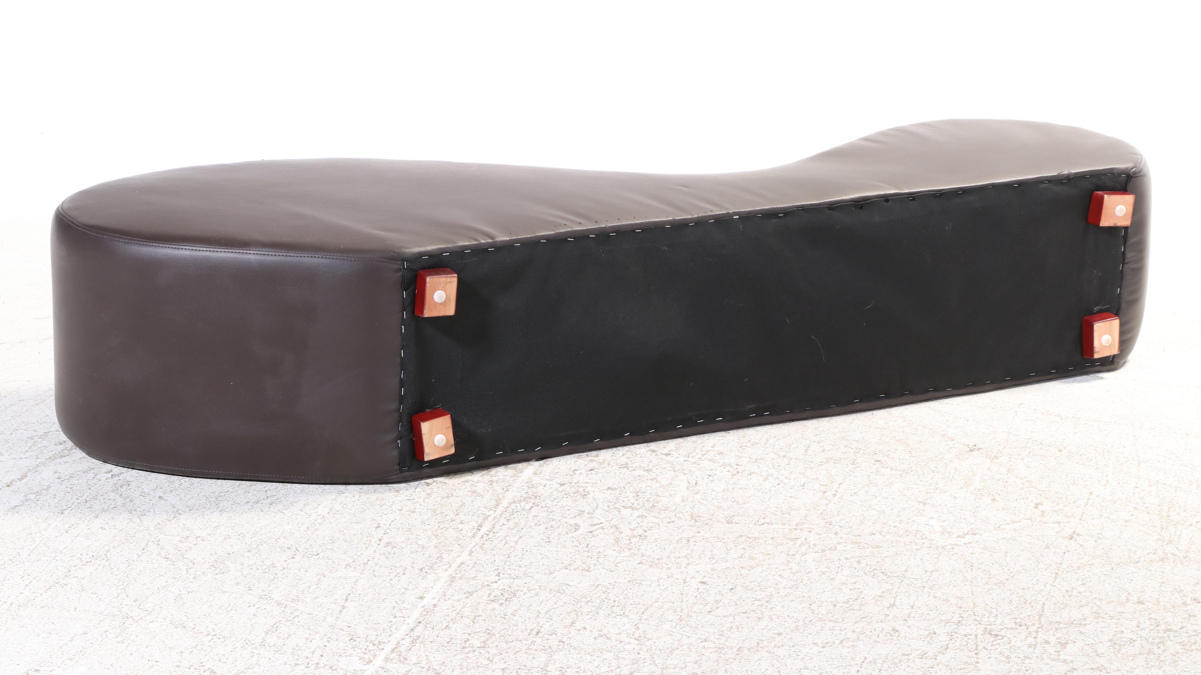 Modernist Style Brown Leather Curved Chaise Lounge