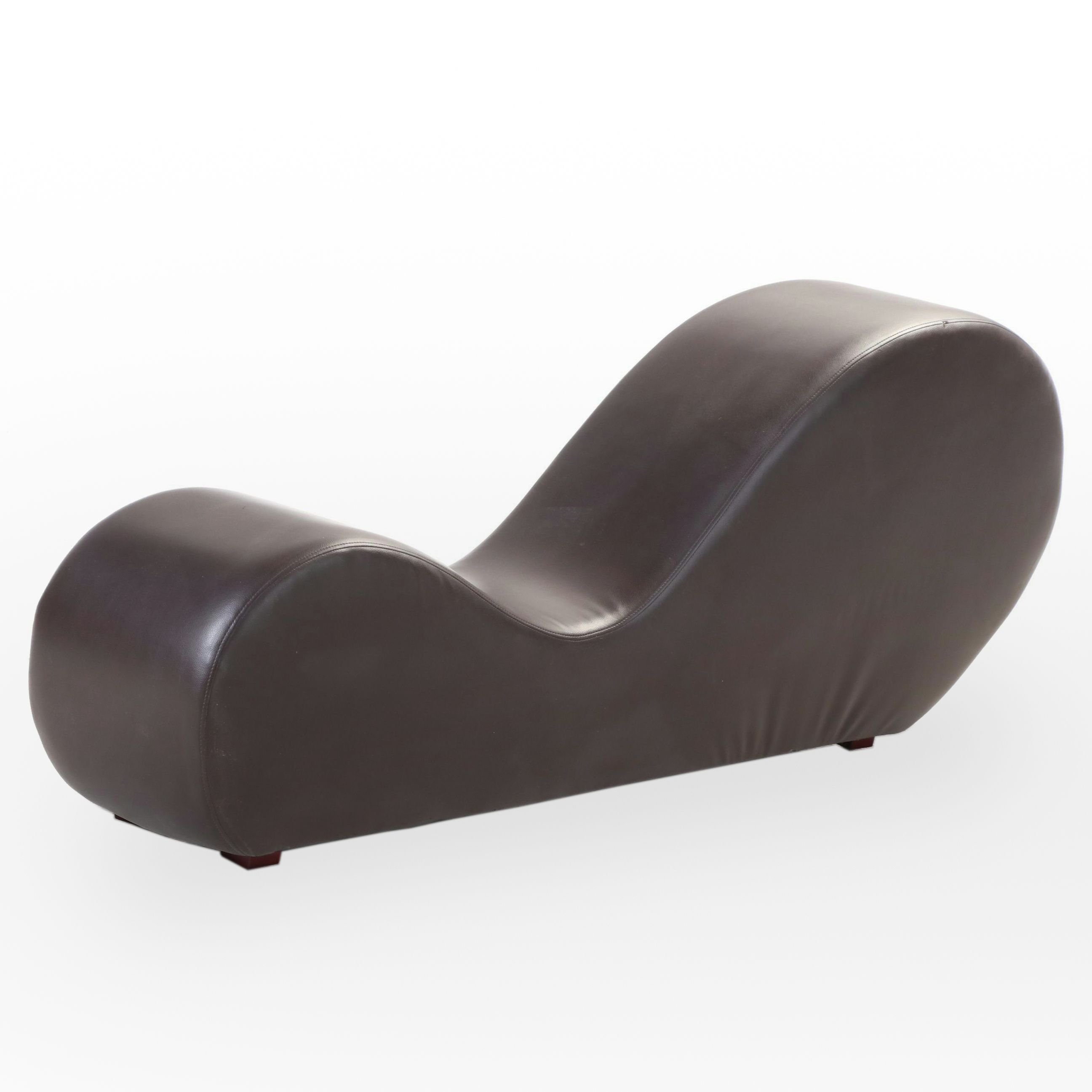 Modernist Style Brown Leather Curved Chaise Lounge