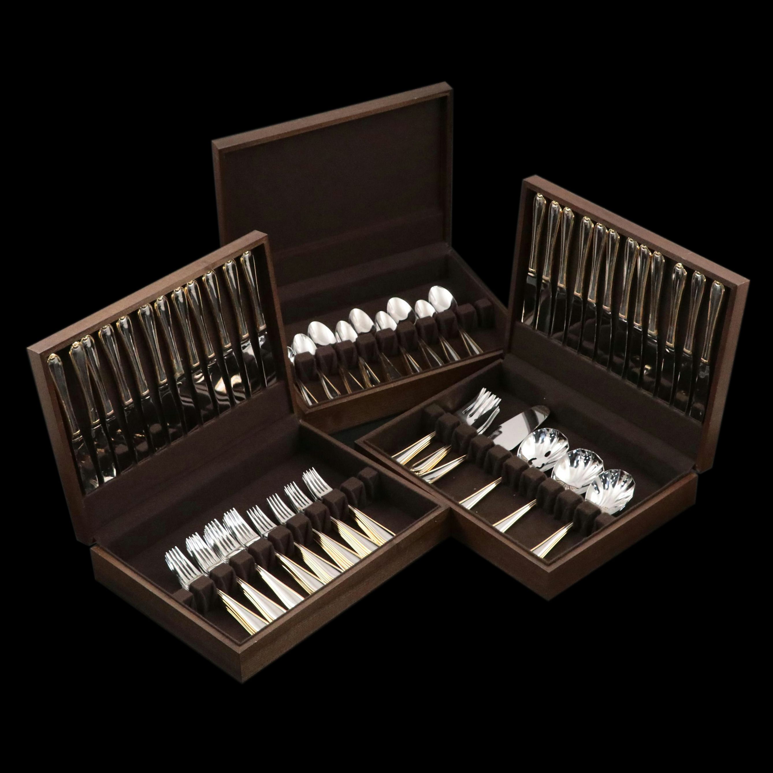 Retroneau "Alton" Stainless Steel, Silver Plate and Gold Plated Flatware Set