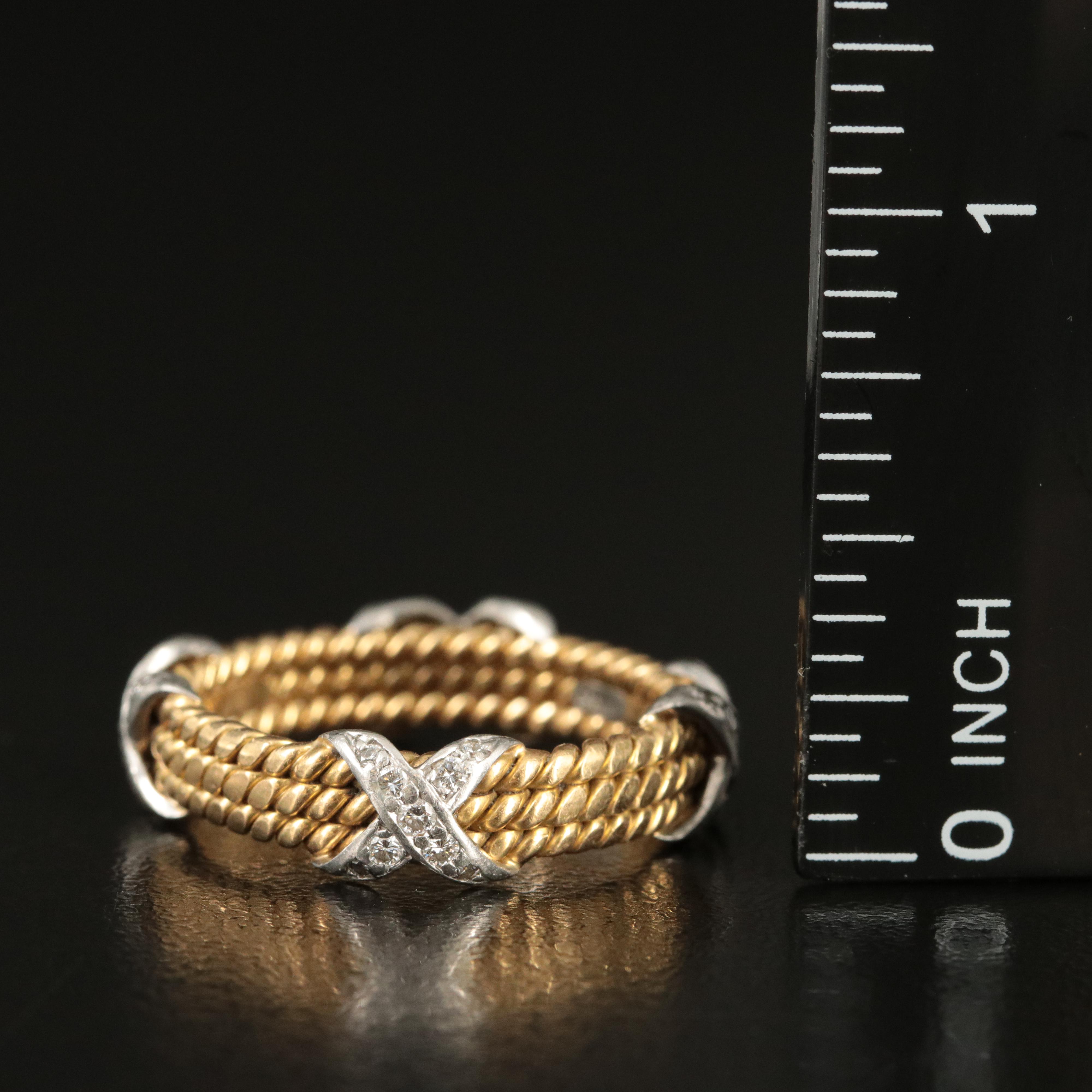 Jean Schlumberger for Tiffany & Co. 18K Platinum and Diamond Rope 3 Row X Ring