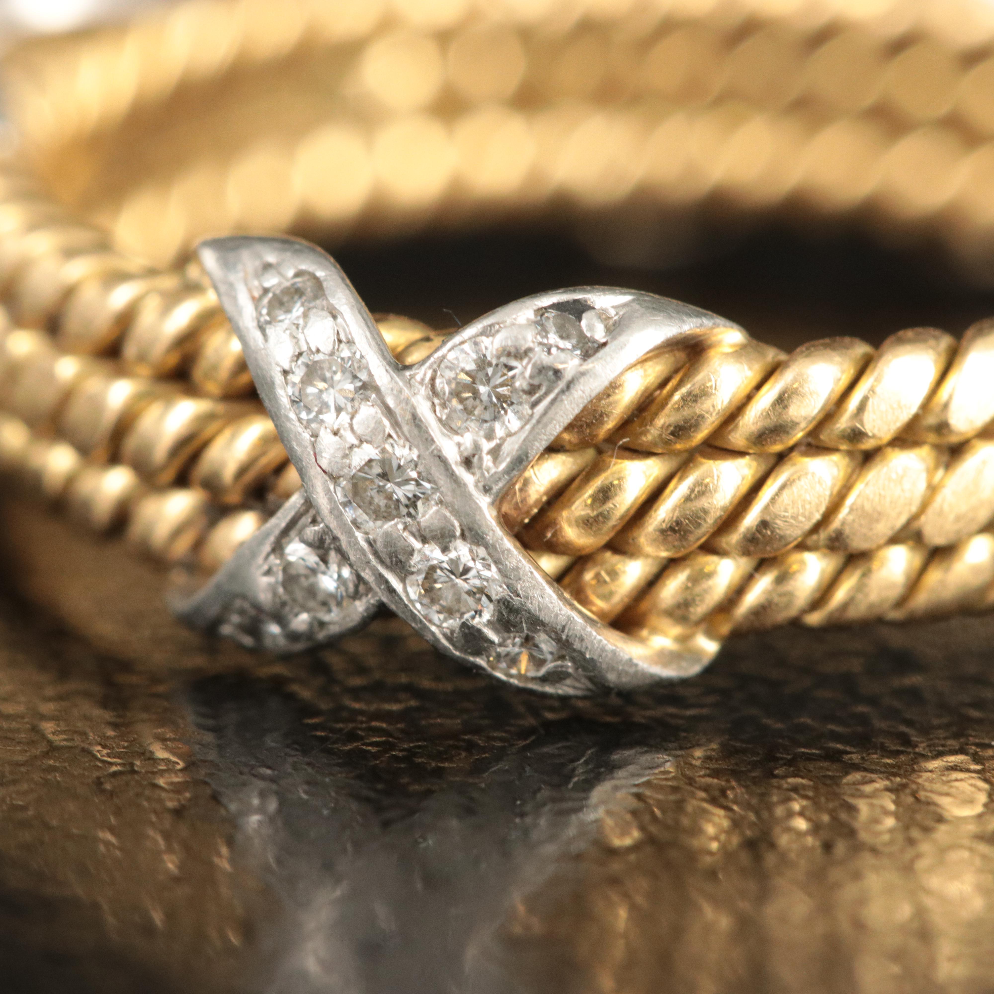 Jean Schlumberger for Tiffany & Co. 18K Platinum and Diamond Rope 3 Row X Ring