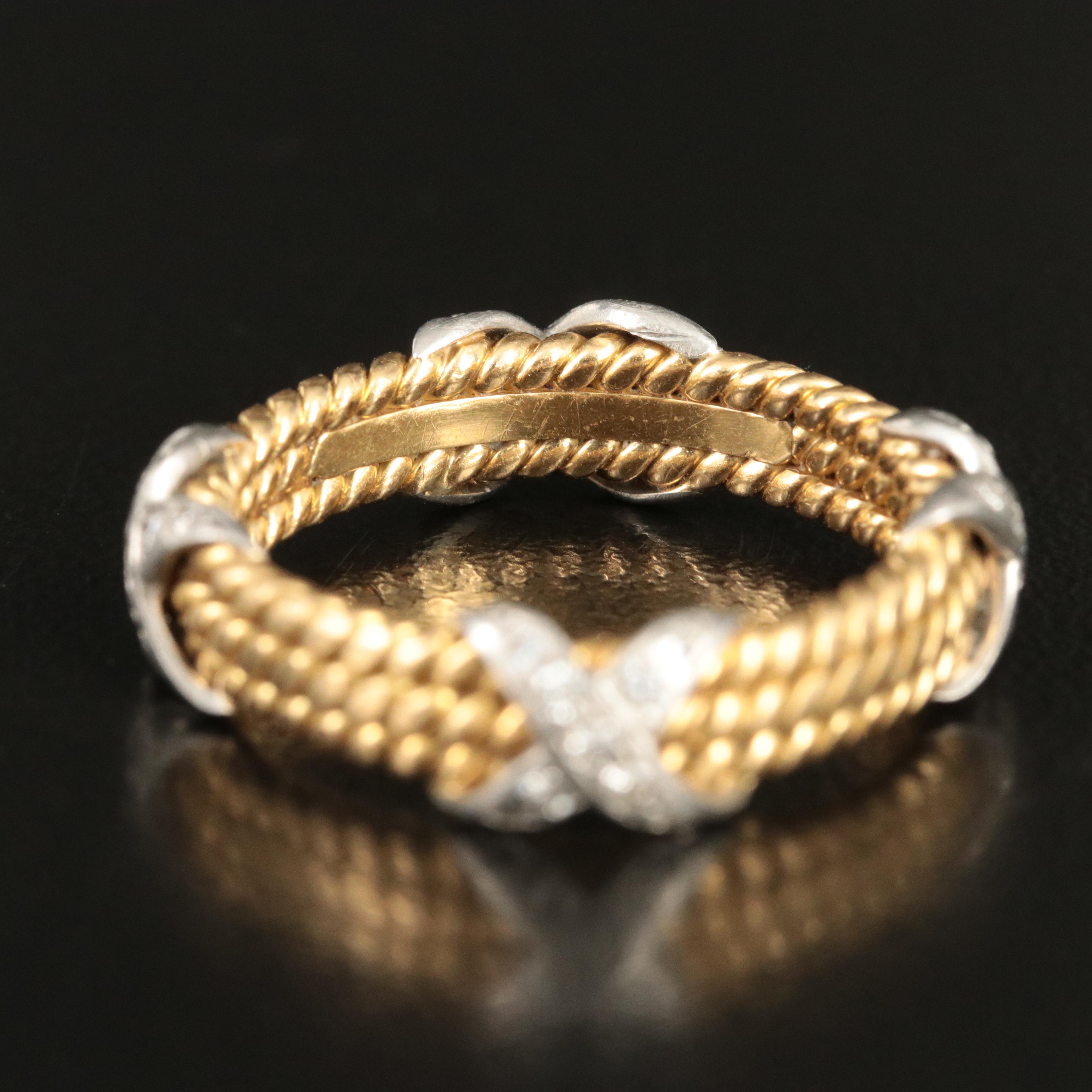 Jean Schlumberger for Tiffany & Co. 18K Platinum and Diamond Rope 3 Row X Ring